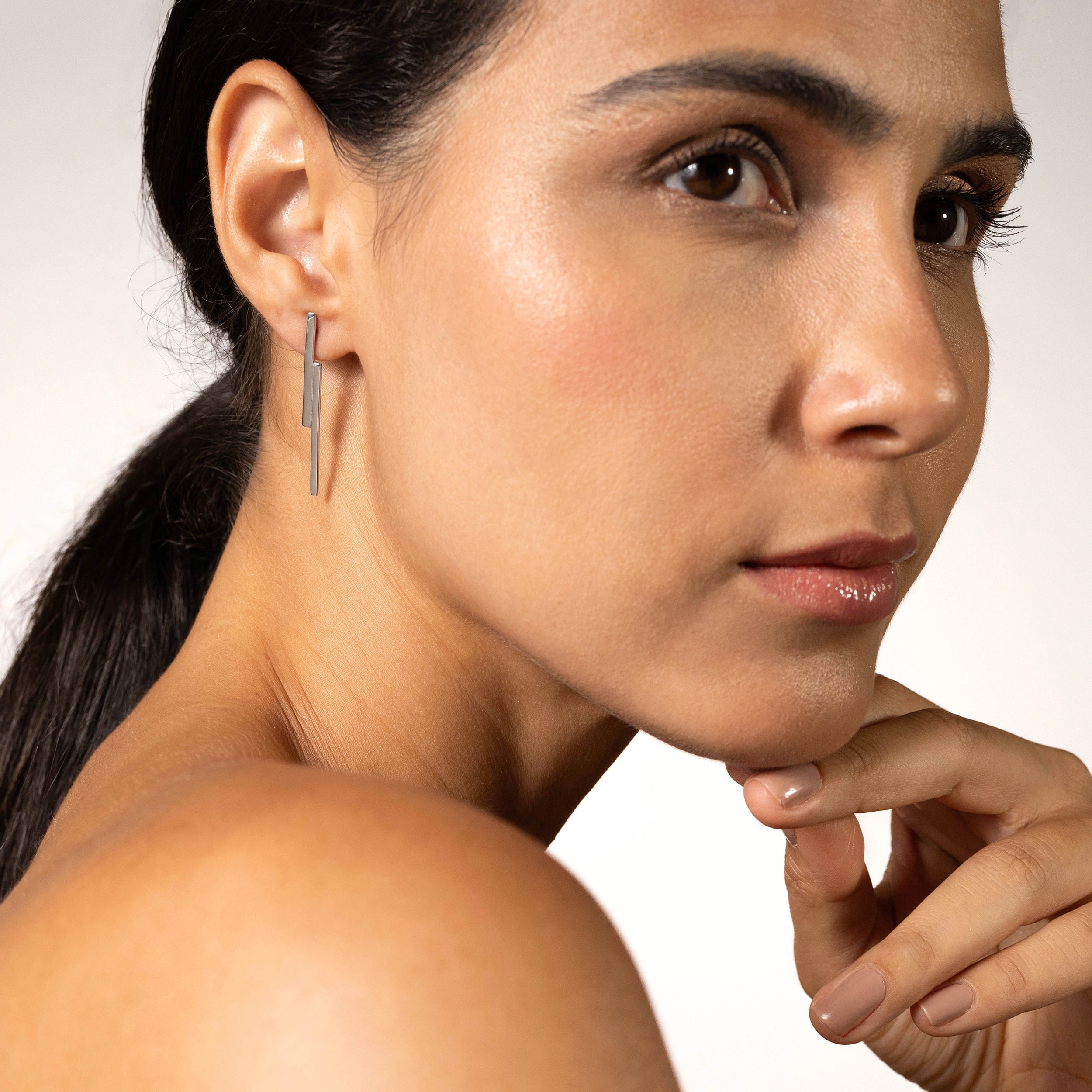 White Gold Plated 925 Sterling Silver Modern Style Long Linear Bar Post Earrings Jewelry for Women - Silvershake-store