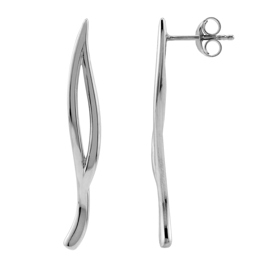 White Gold Plated 925 Sterling Silver Leaf Modern Style Long Linear Bar Post Earrings Jewelry for Women - Silvershake-store