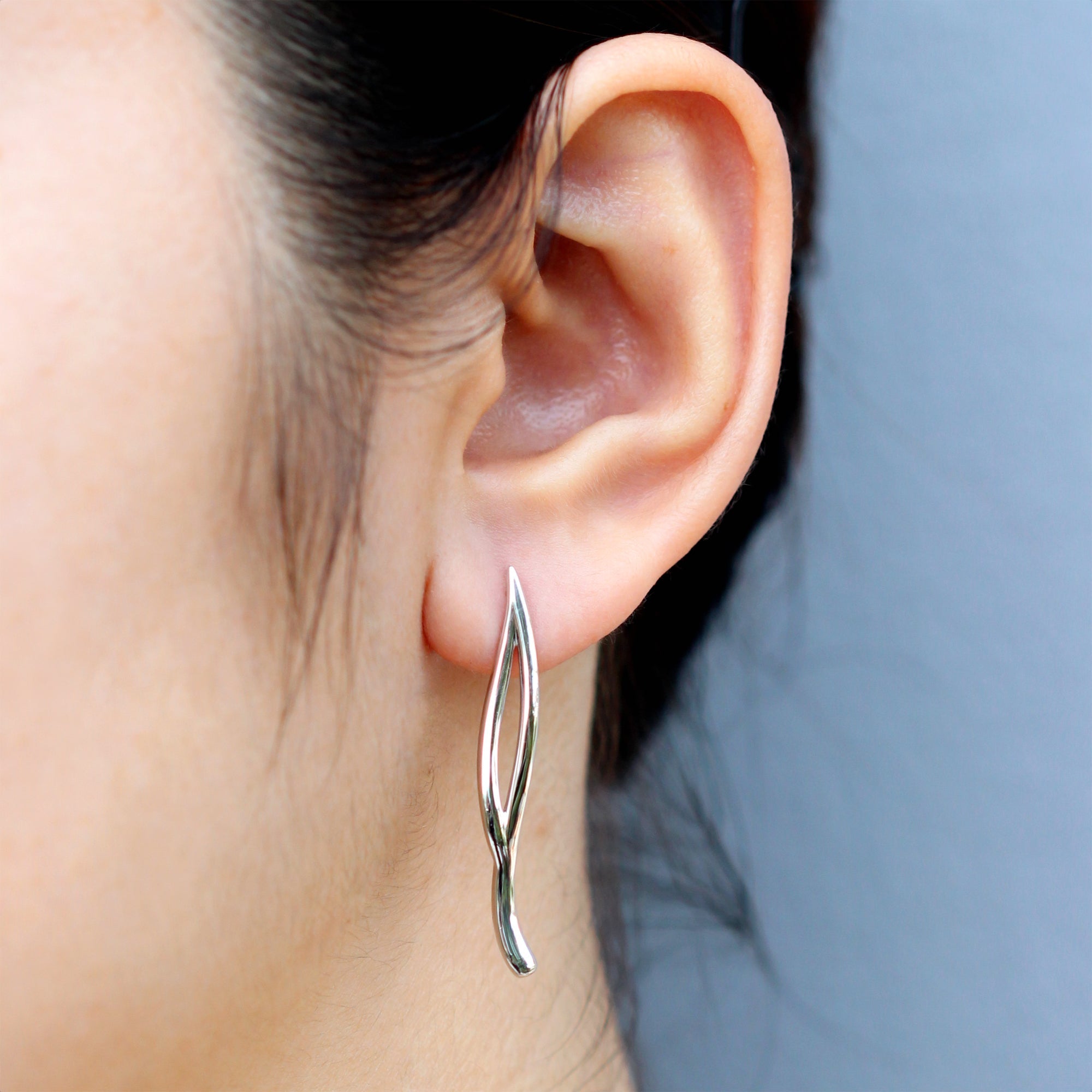 White Gold Plated 925 Sterling Silver Leaf Modern Style Long Linear Bar Post Earrings Jewelry for Women - Silvershake-store