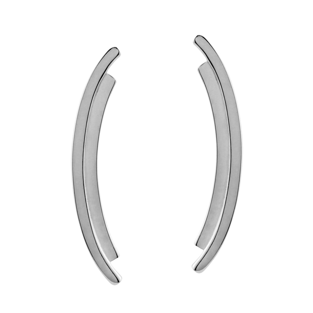 White Gold Plated 925 Sterling Silver Curve / Curvy Long Linear Bar Post Earrings Jewelry for Women - Silvershake-store