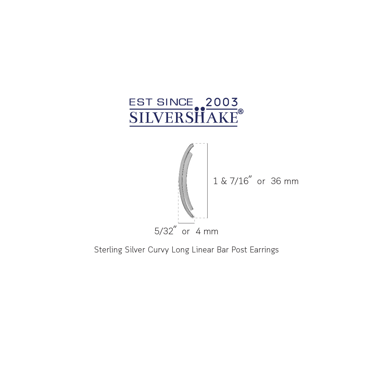 White Gold Plated 925 Sterling Silver Curve / Curvy Long Linear Bar Post Earrings Jewelry for Women - Silvershake-store