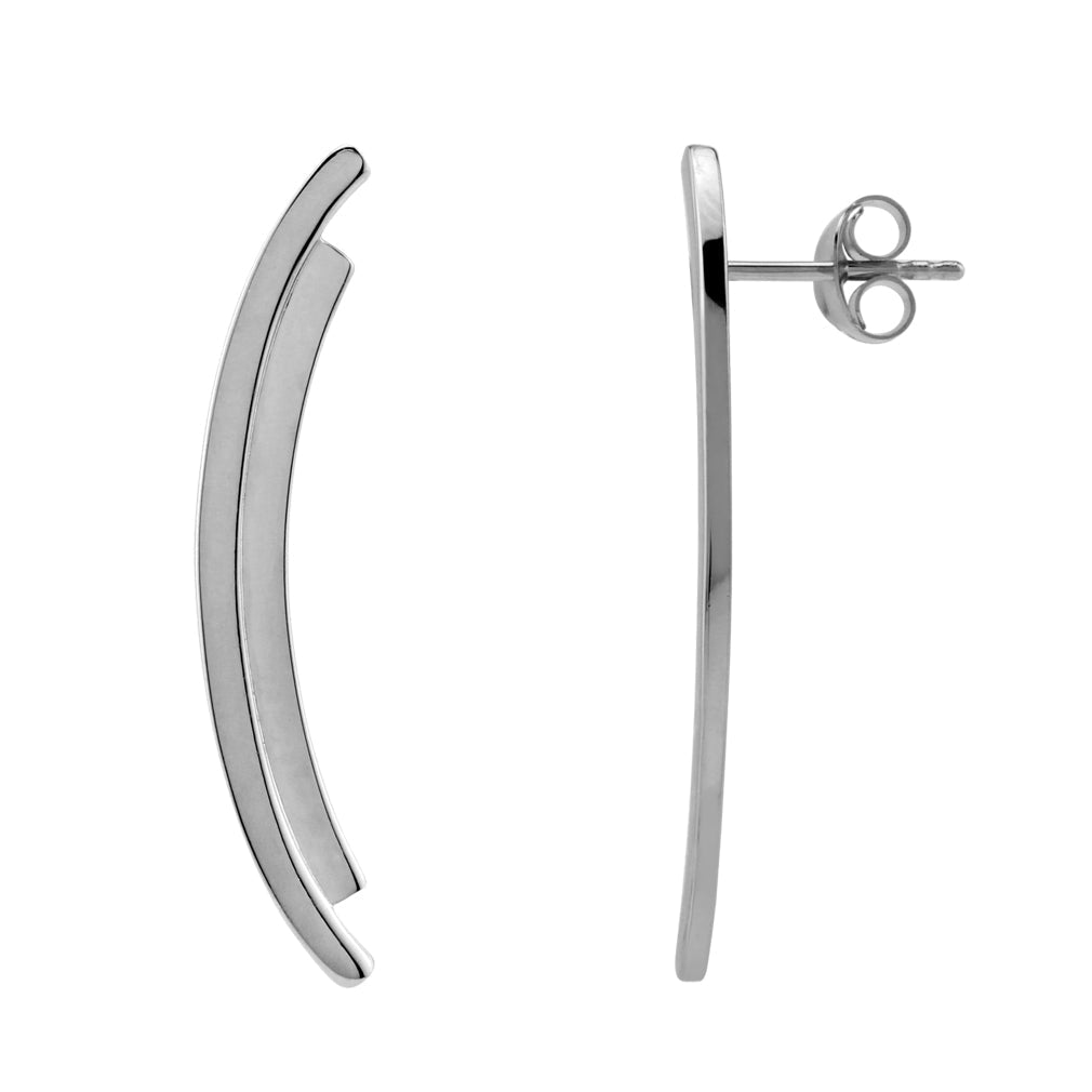 White Gold Plated 925 Sterling Silver Curve / Curvy Long Linear Bar Post Earrings Jewelry for Women - Silvershake-store
