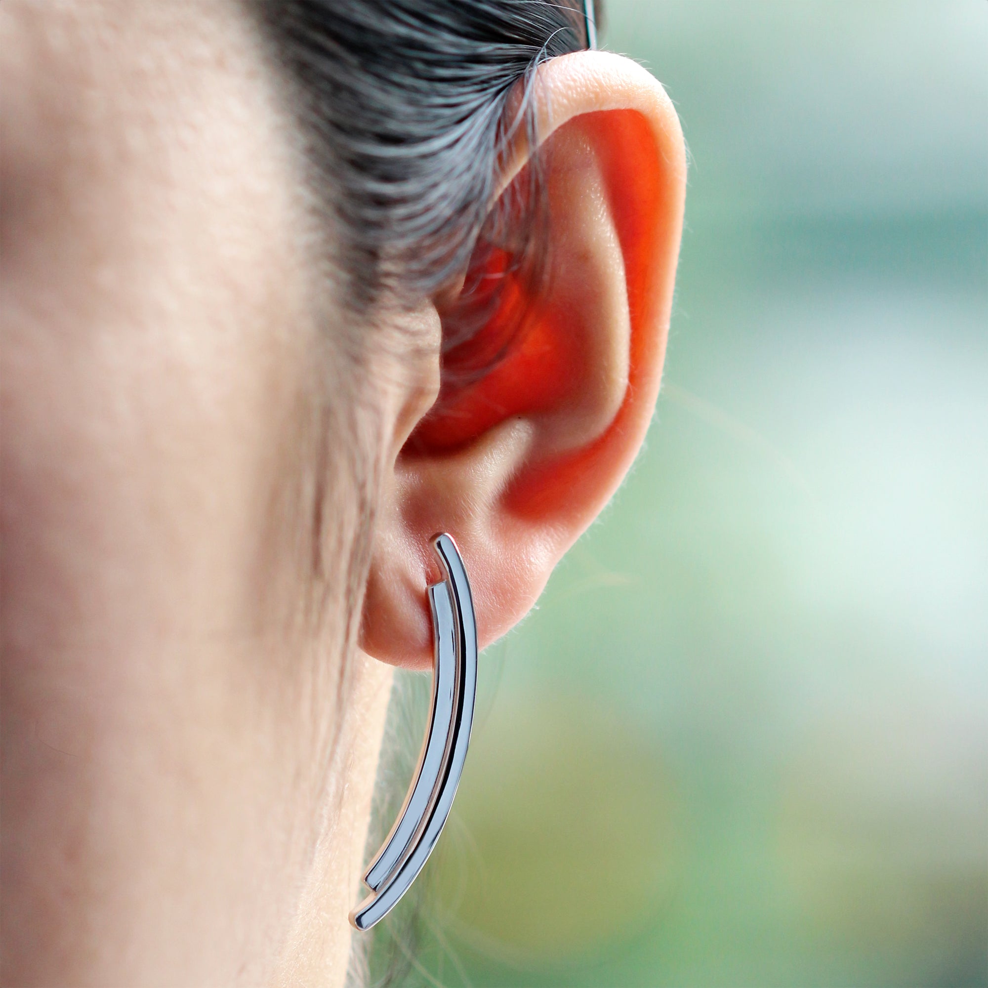 White Gold Plated 925 Sterling Silver Curve / Curvy Long Linear Bar Post Earrings Jewelry for Women - Silvershake-store