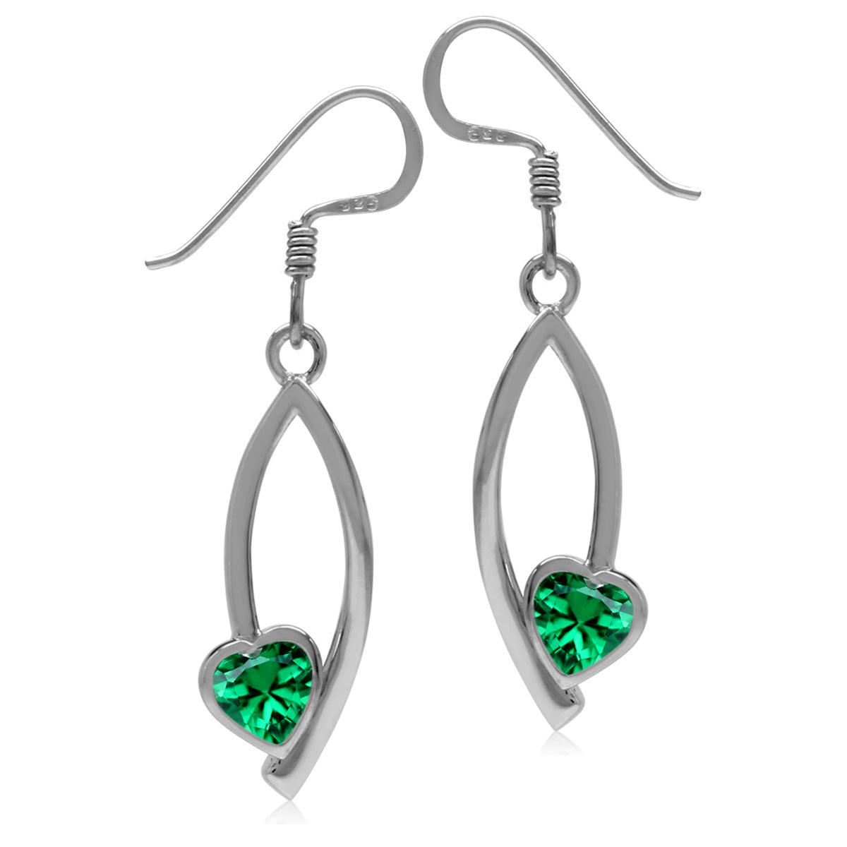 5MM Created Heart Shape Nano Green Emerald 925 Sterling Silver Drop Dangle Hook Earrings May Gemstone Birthstone - Silvershake-store
