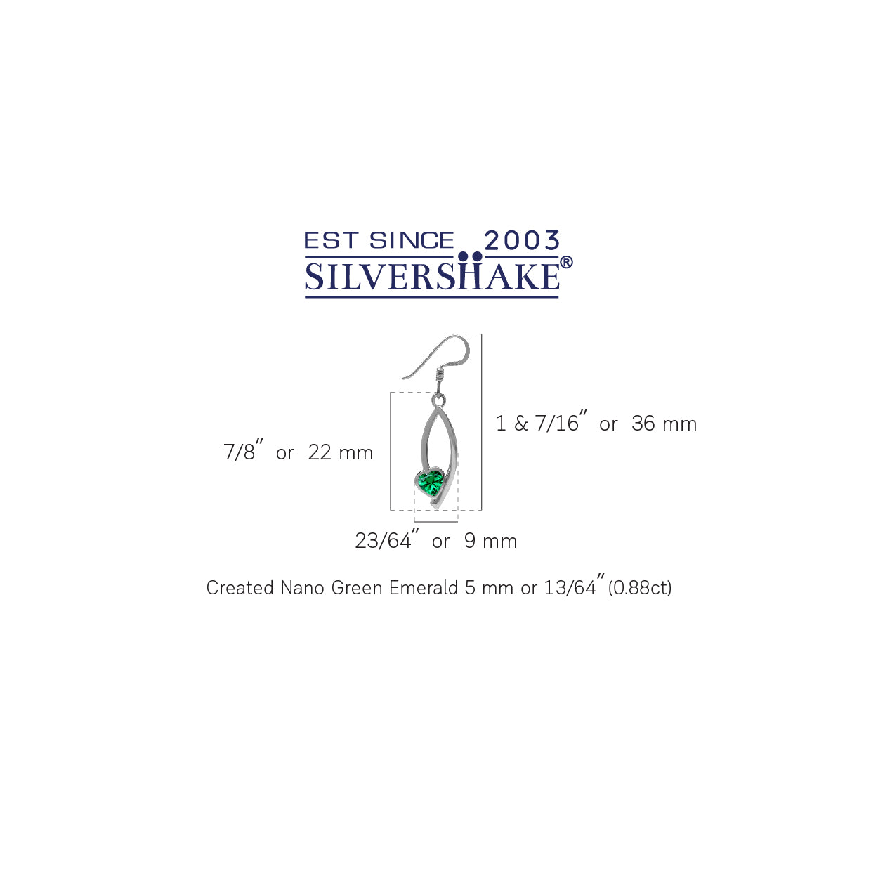 5MM Created Heart Shape Nano Green Emerald 925 Sterling Silver Drop Dangle Hook Earrings May Gemstone Birthstone - Silvershake-store