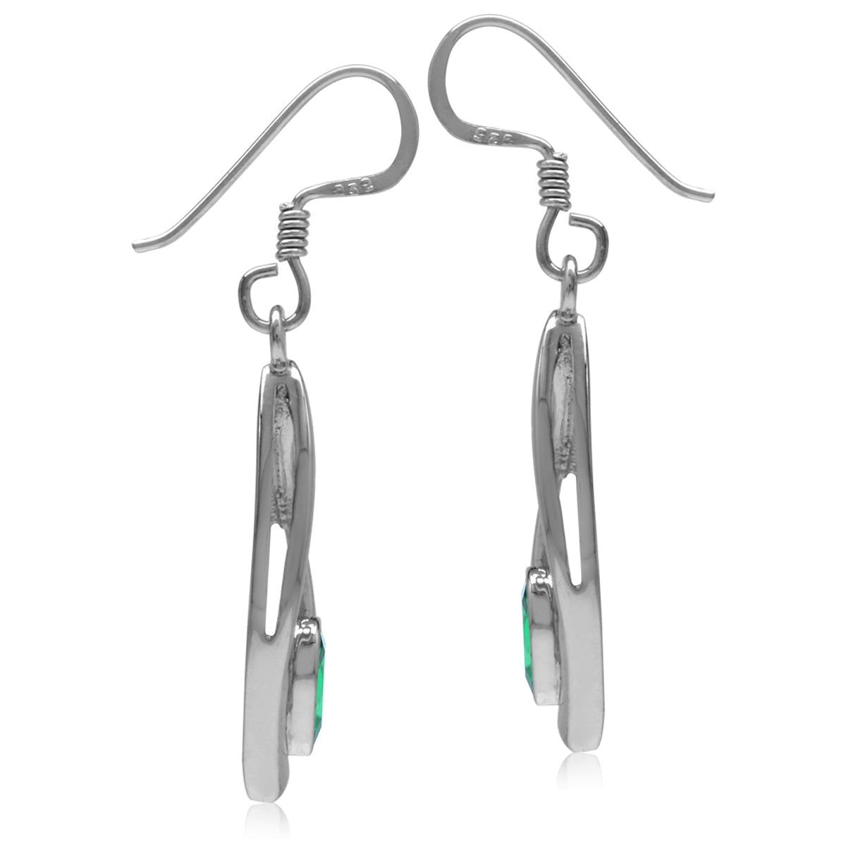 5MM Created Heart Shape Nano Green Emerald 925 Sterling Silver Drop Dangle Hook Earrings May Gemstone Birthstone - Silvershake-store
