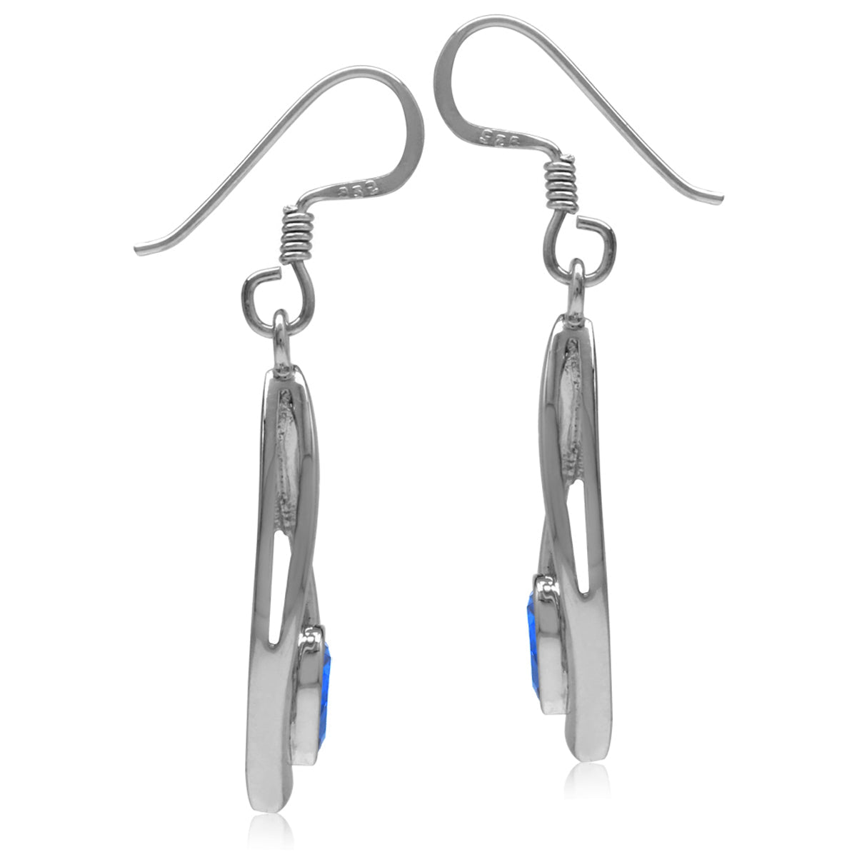 5MM Created Heart Shape Blue Sapphire 925 Sterling Silver Drop Dangle Hook Earrings September Gemstone Birthstone - Silvershake-store