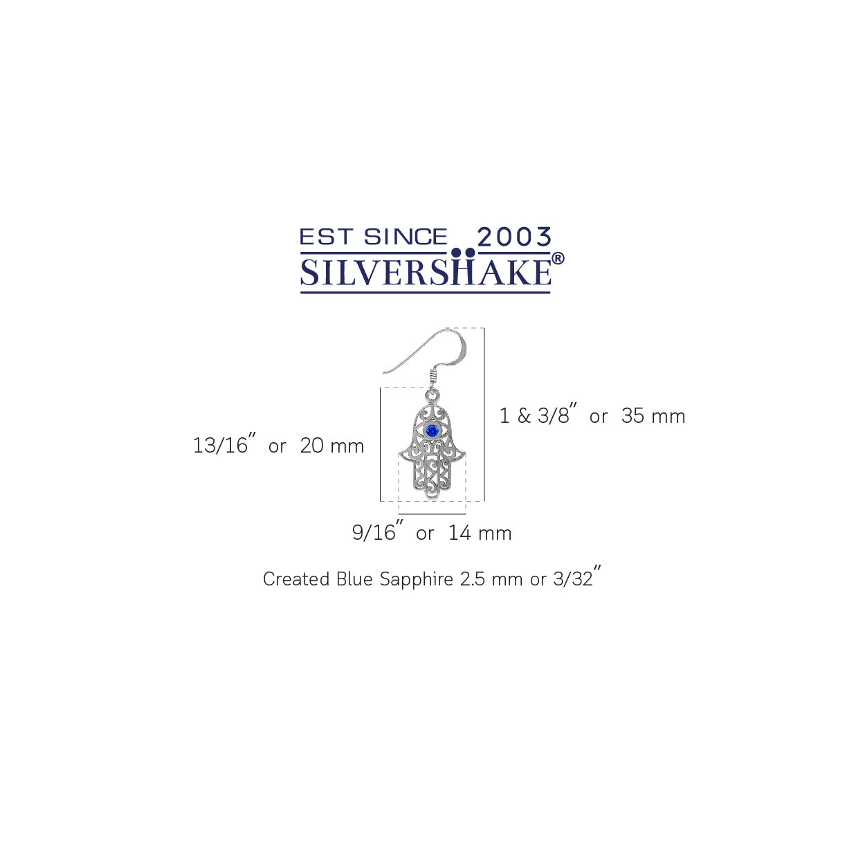 Created Blue Sapphire 925 Sterling Silver Evil Eye On Hamsa Hand Dangle Hook Earrings September Gemstone Birthstone - Silvershake-store