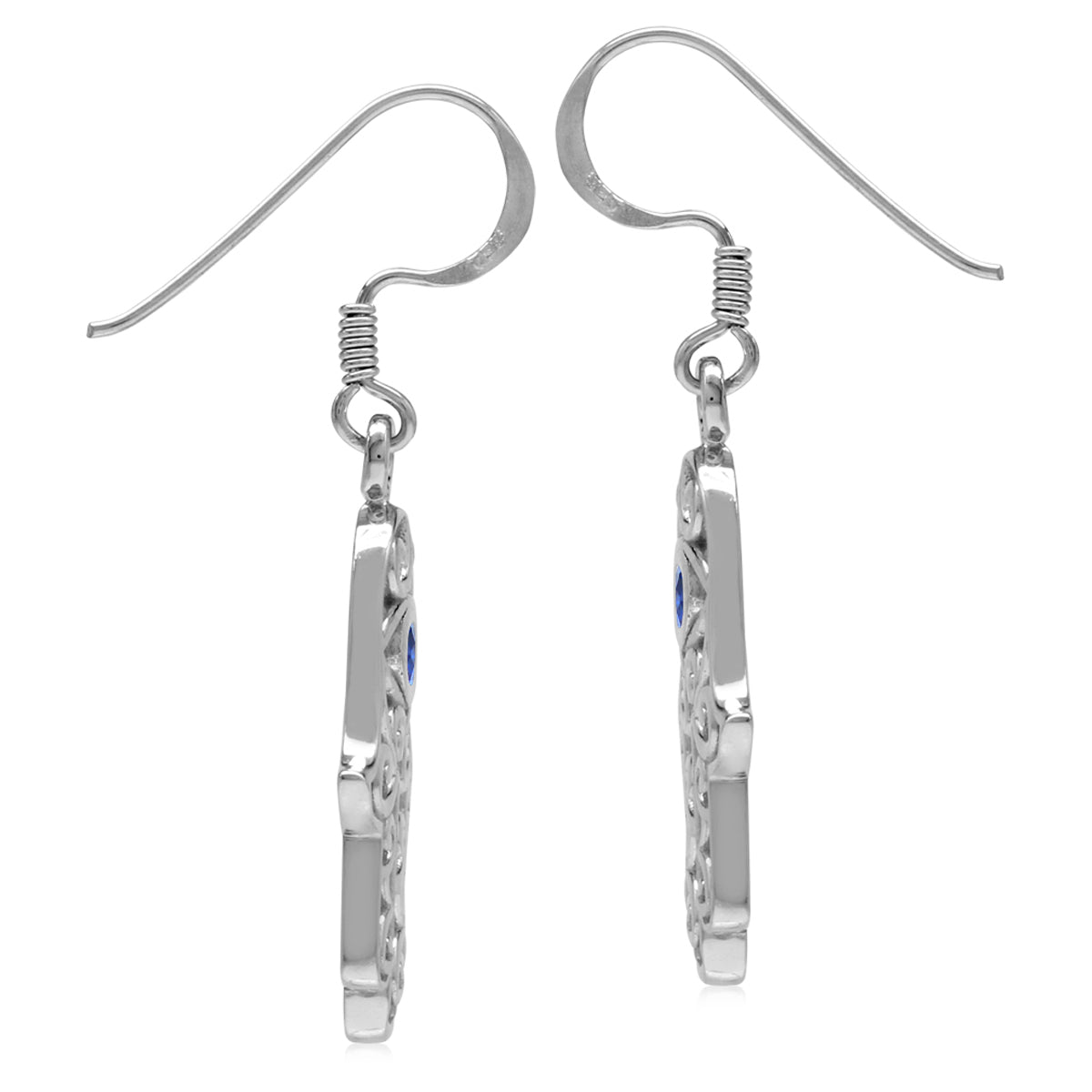 Created Blue Sapphire 925 Sterling Silver Evil Eye On Hamsa Hand Dangle Hook Earrings September Gemstone Birthstone - Silvershake-store