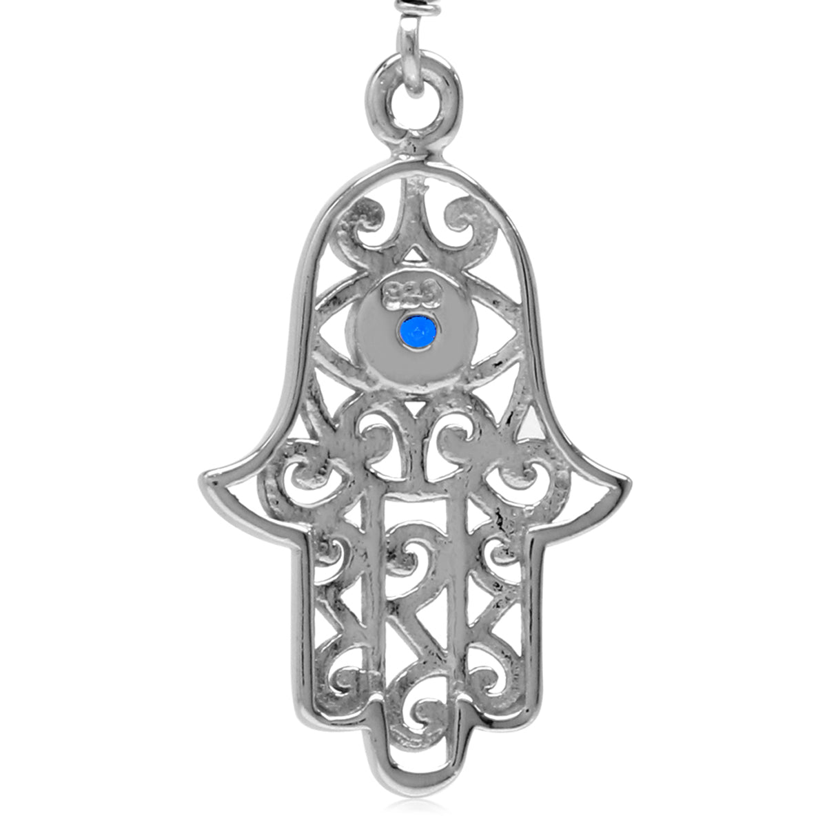 Created Blue Sapphire 925 Sterling Silver Evil Eye On Hamsa Hand Dangle Hook Earrings September Gemstone Birthstone - Silvershake-store