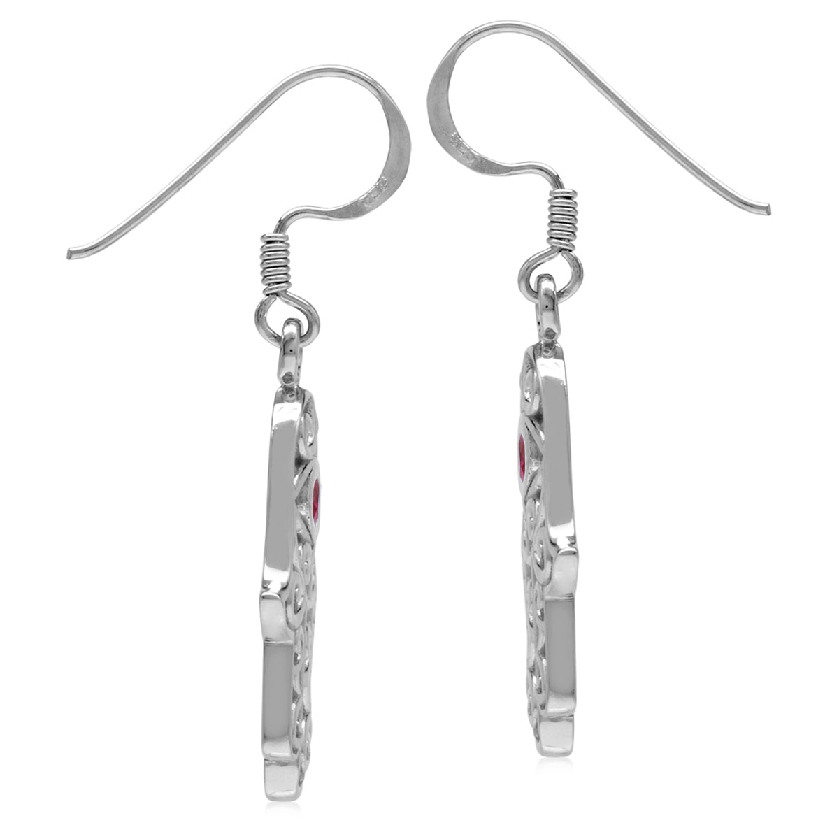 Simulated Red Ruby 925 Sterling Silver Evil Eye On Hamsa Hand Dangle Hook Earrings July Gemstone Birthstone - Silvershake-store