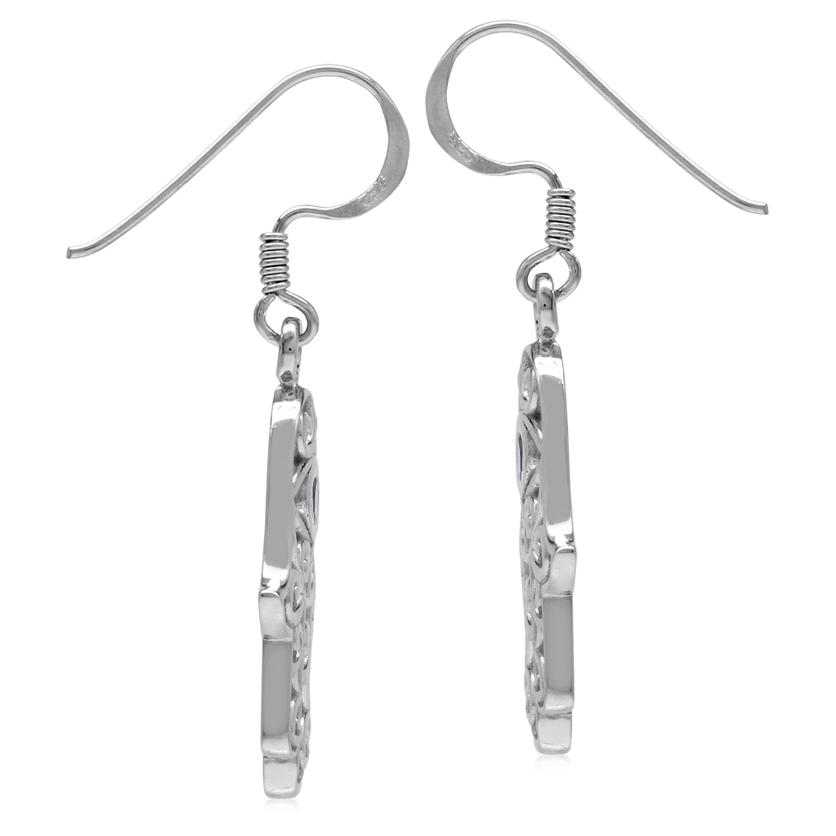 Natural Black Onyx 925 Sterling Silver Evil Eye On Hamsa Hand Dangle Hook Gemstone Earrings - Silvershake-store