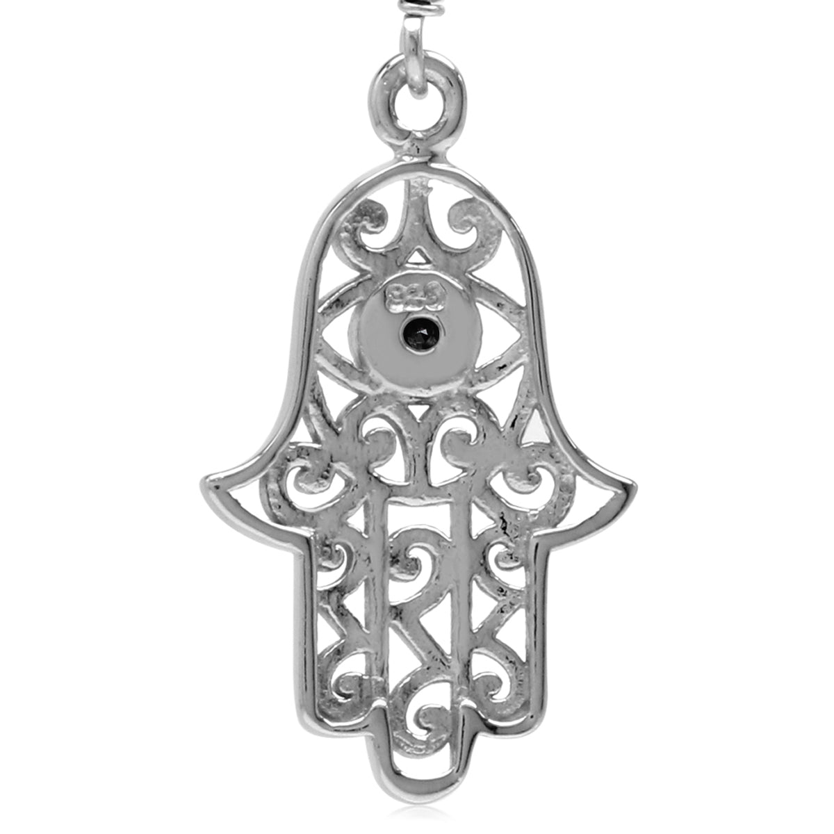 Natural Black Onyx 925 Sterling Silver Evil Eye On Hamsa Hand Dangle Hook Gemstone Earrings - Silvershake-store