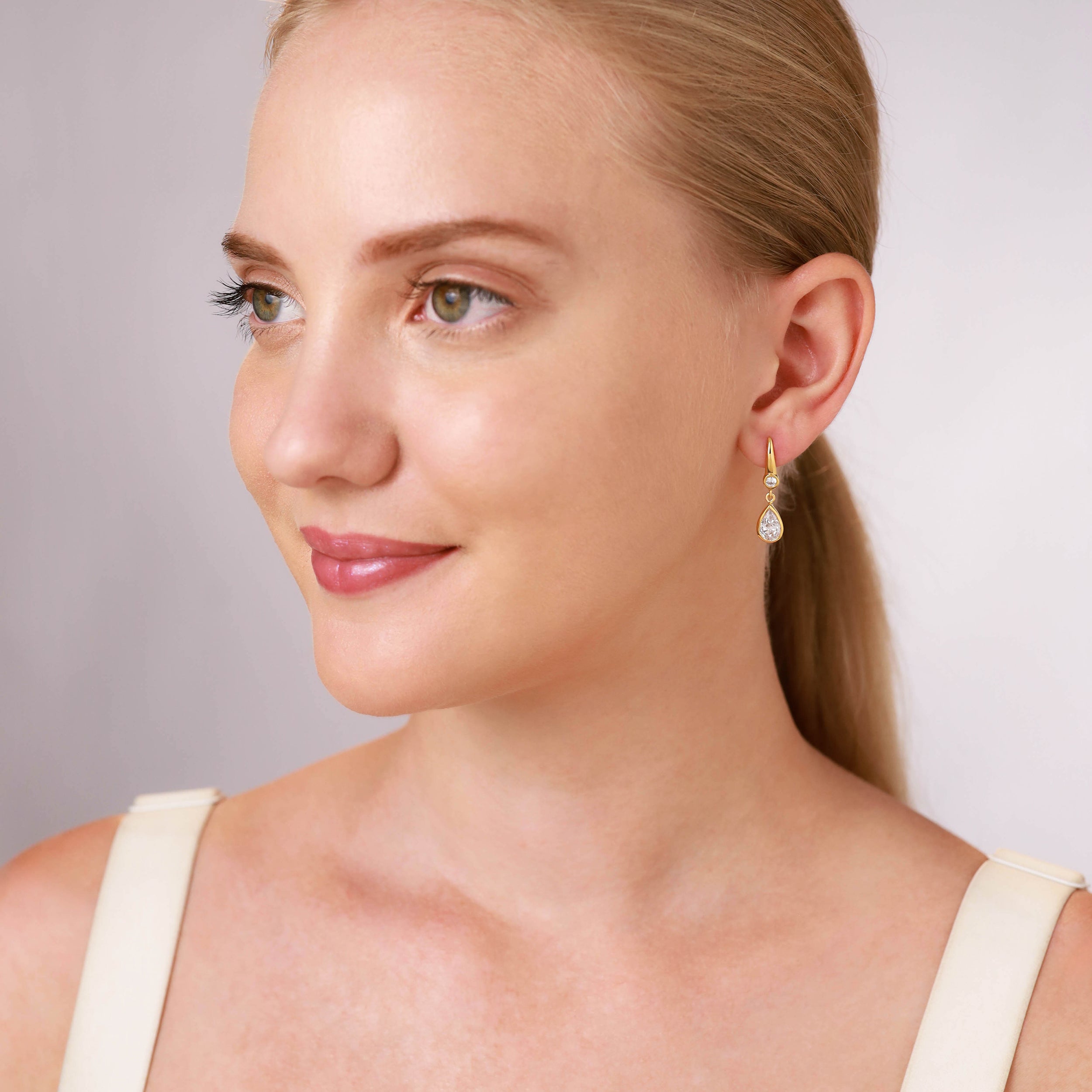 9X6mm Created Pear Shape Blue Sapphire White Gold Plated 925 Sterling Silver Business Attire Drop Dangle Post Earrings September Gemstone Birthstone - Silvershake-store