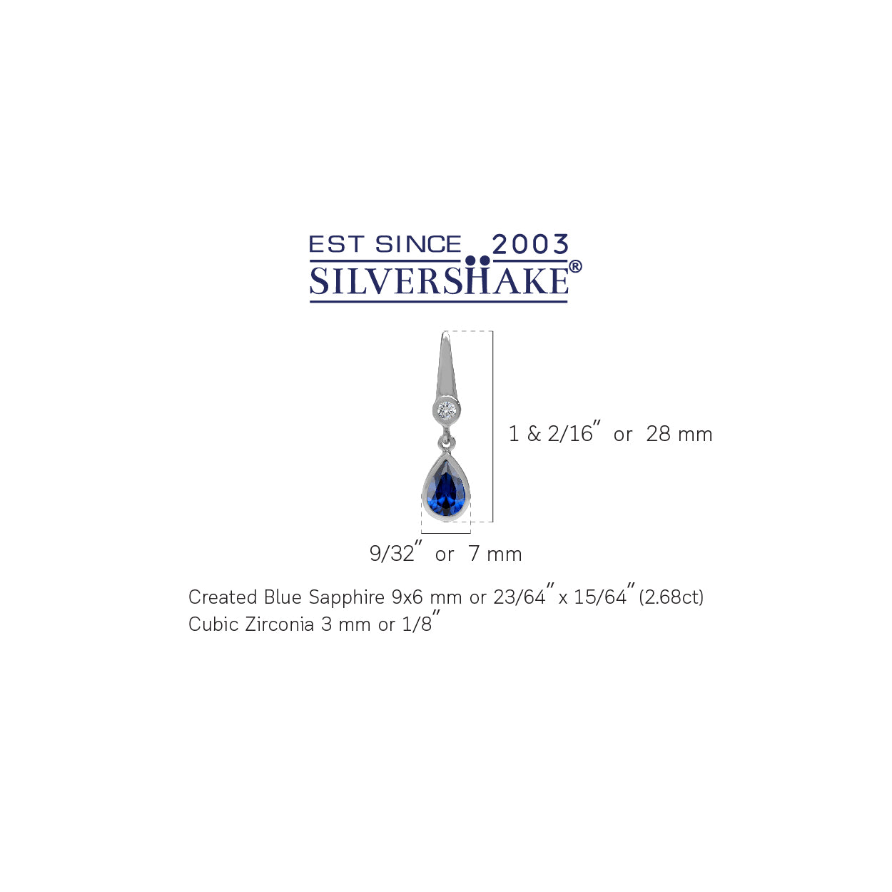 9X6mm Created Pear Shape Blue Sapphire White Gold Plated 925 Sterling Silver Business Attire Drop Dangle Post Earrings September Gemstone Birthstone - Silvershake-store