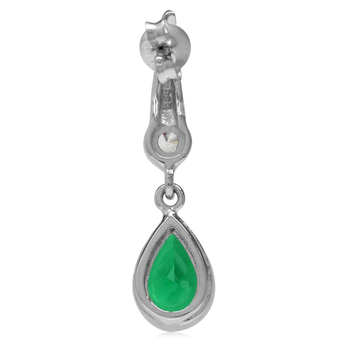 9X6mm Created Pear Shape Nano Green Emerald White Gold Plated 925 Sterling Silver Business Attire Drop Dangle Post Earrings May Gemstone Birthstone - Silvershake-store