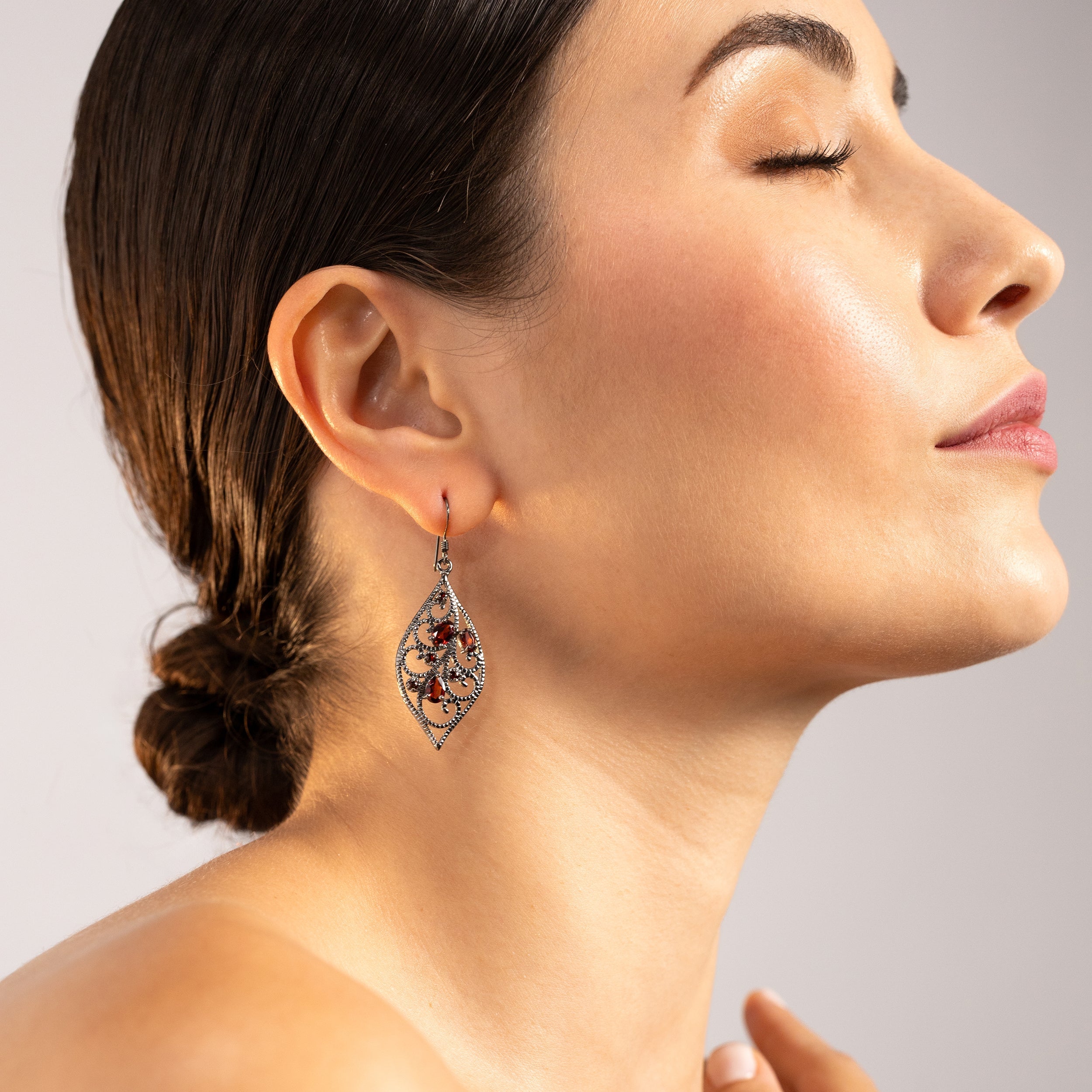 3.18 CTW Natural Onyx Black Rhodium Plated 925 Sterling Silver Scroll / Filigree Victorian Style Drop Dangle Hook Gemstone Earrings Jewelry for Women - Silvershake-store