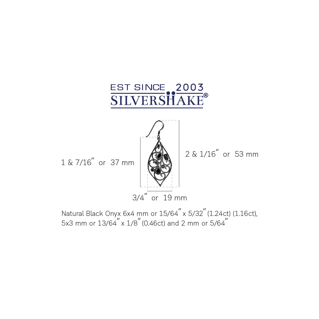 3.18 CTW Natural Onyx Black Rhodium Plated 925 Sterling Silver Scroll / Filigree Victorian Style Drop Dangle Hook Gemstone Earrings Jewelry for Women - Silvershake-store