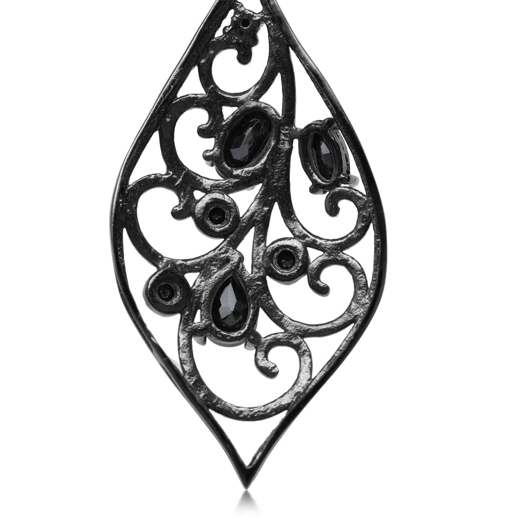 3.18 CTW Natural Onyx Black Rhodium Plated 925 Sterling Silver Scroll / Filigree Victorian Style Drop Dangle Hook Gemstone Earrings Jewelry for Women - Silvershake-store