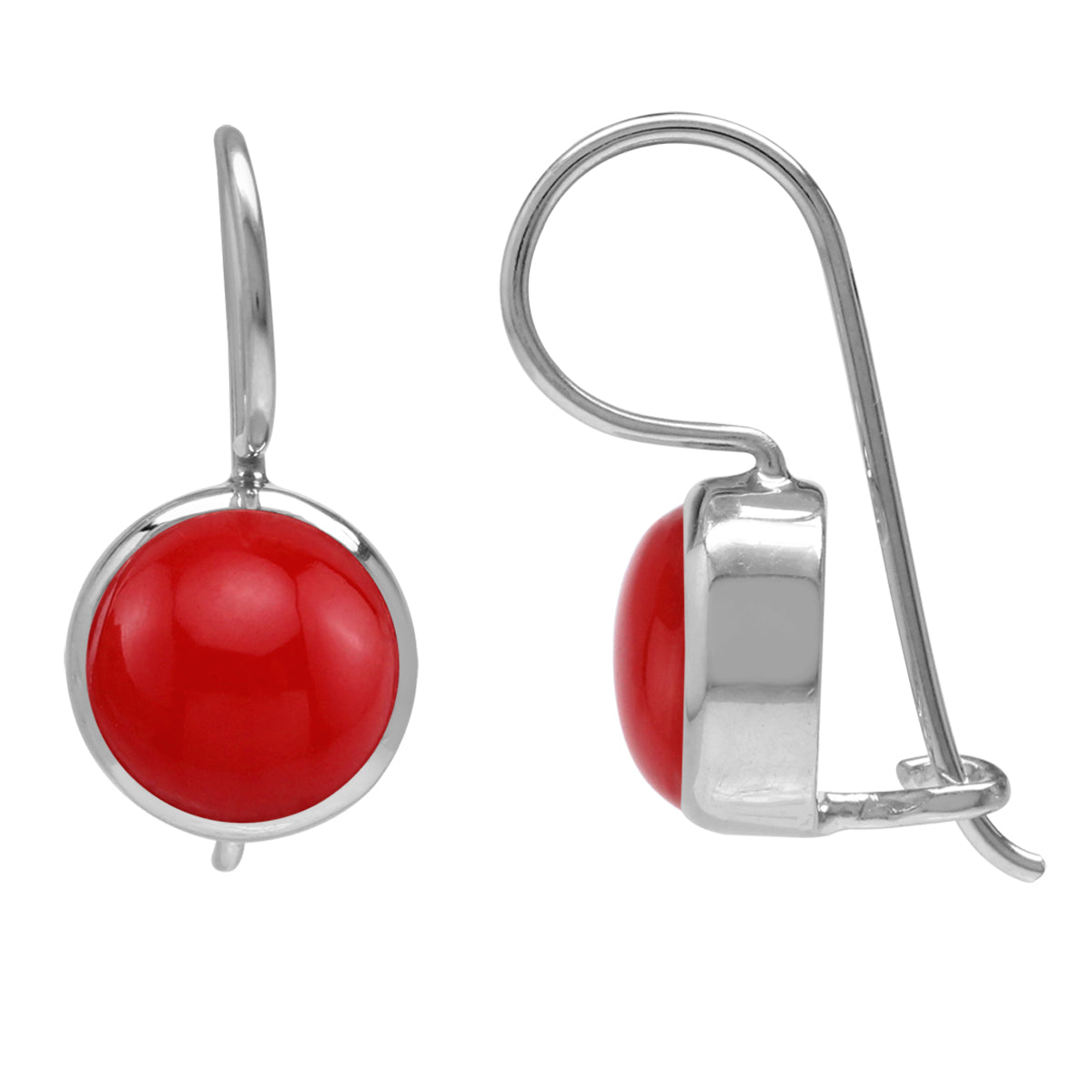 8MM Created Round Shape Red Coral Stone White Gold Plated 925 Sterling Silver Hook Closure Earrings Jewelry for Women - Silvershake-store