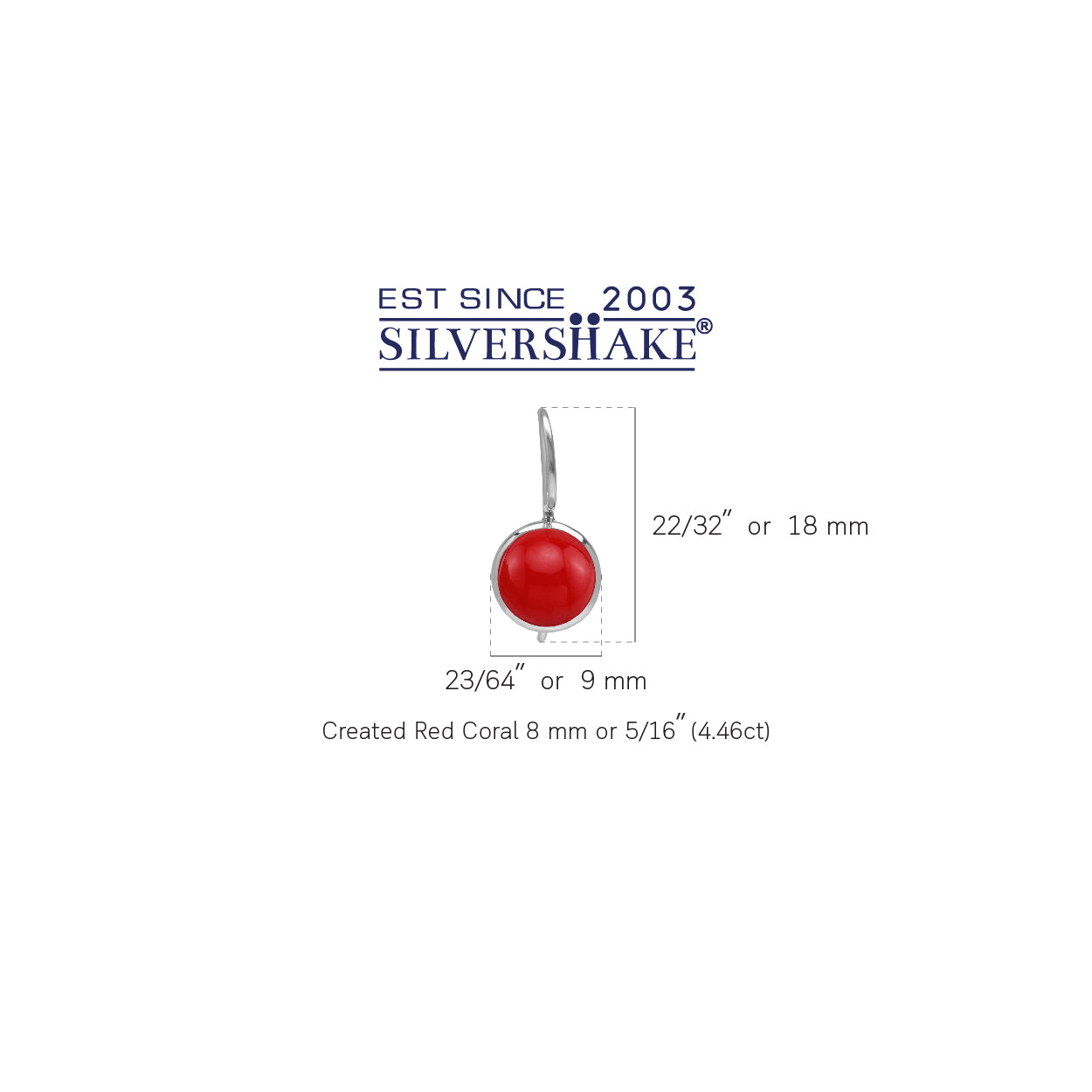 8MM Created Round Shape Red Coral Stone White Gold Plated 925 Sterling Silver Hook Closure Earrings Jewelry for Women - Silvershake-store