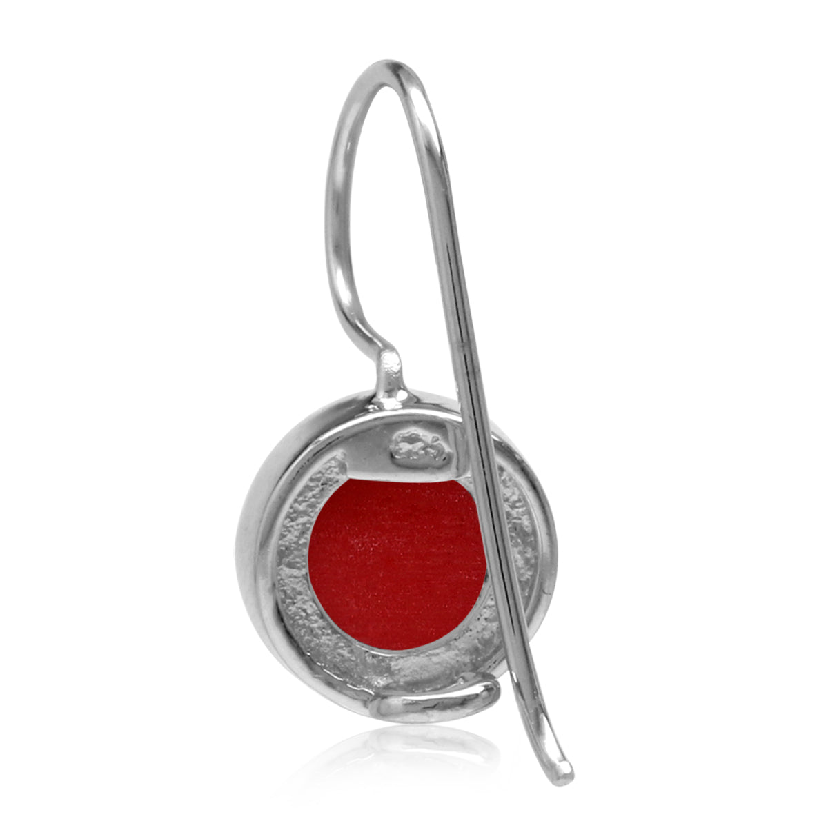 8MM Created Round Shape Red Coral Stone White Gold Plated 925 Sterling Silver Hook Closure Earrings Jewelry for Women - Silvershake-store