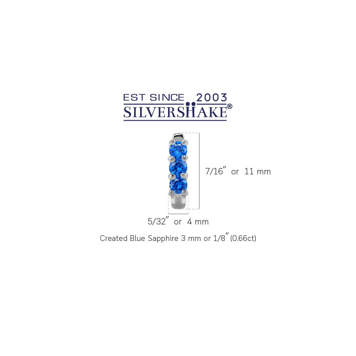 3-Stone 3MM Created Round Shape Blue Sapphire White Gold Plated 925 Sterling Silver English Huggie Hoop Earrings September Gemstone Birthstone - Silvershake-store