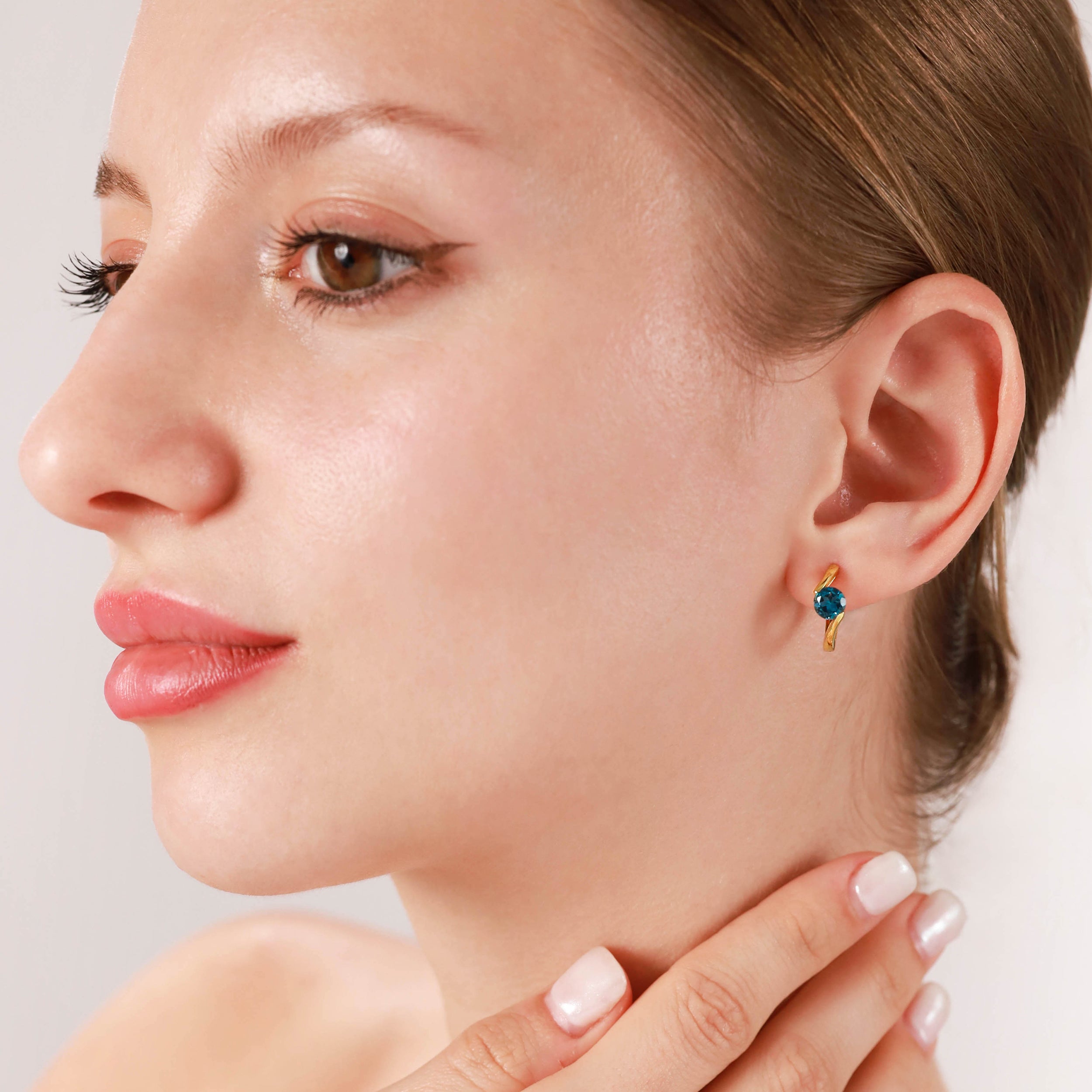 1.18 CTW 5MM Genuine Round Shape Mercury Mist Aurora Borealis (AB) Topaz White Gold Plated 925 Sterling Silver 0.6 Inch Huggie O Hoop Gemstone Earrings - Silvershake-store