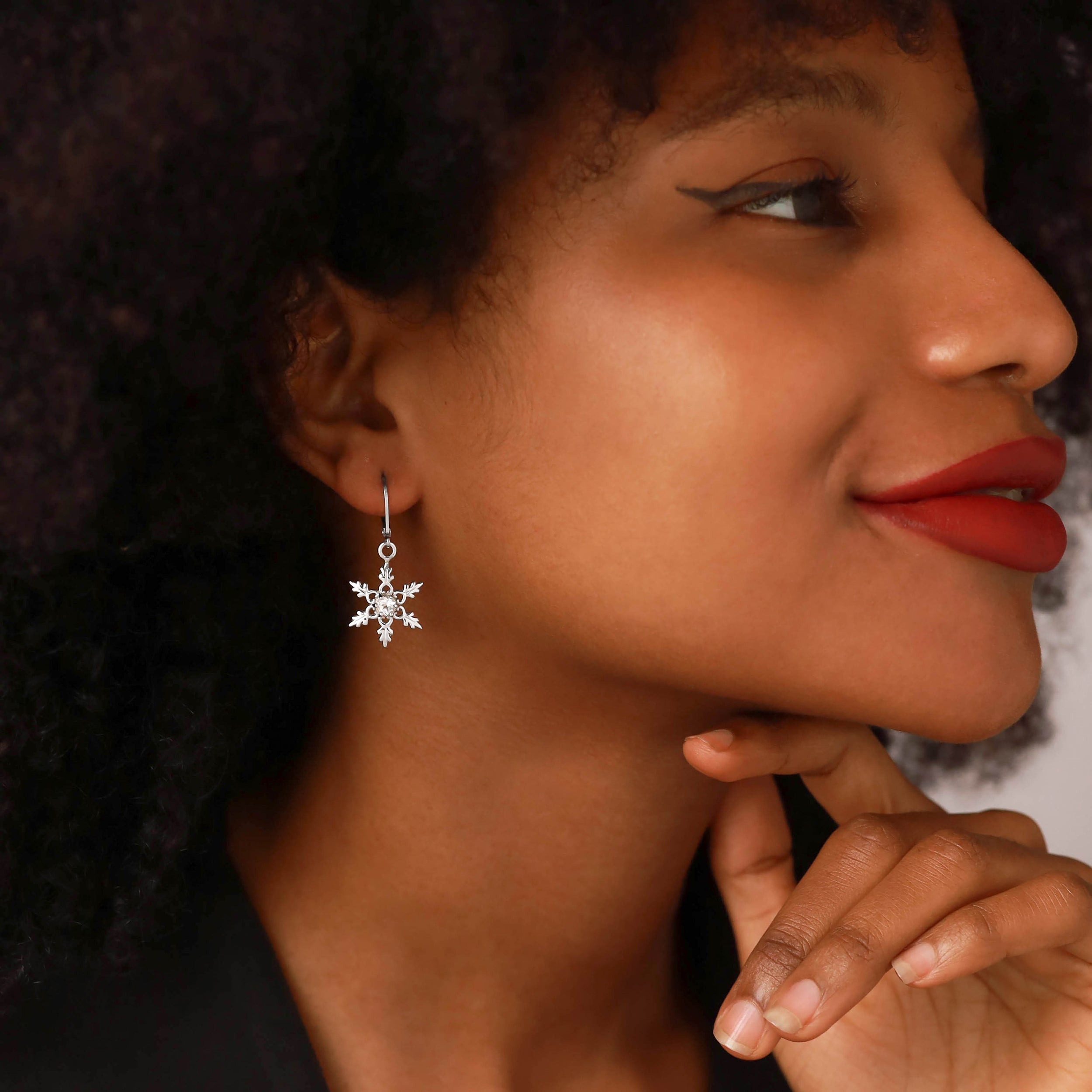 Genuine Mercury Mist Aurora Borealis (AB) Topaz White Gold Plated 925 Sterling Silver Snowflake Dangle Hook Earrings Jewelry for Christmas - Silvershake-store