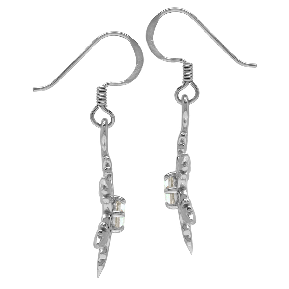 Genuine Mercury Mist Aurora Borealis (AB) Topaz White Gold Plated 925 Sterling Silver Snowflake Dangle Hook Earrings Jewelry for Christmas - Silvershake-store