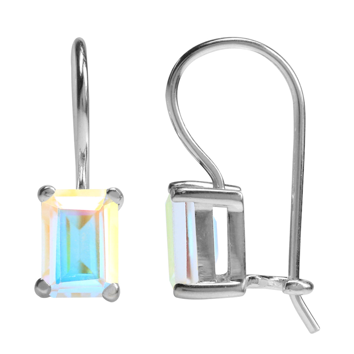 2.48 CTW 7X5mm Genuine Octagon Shape Mercury Mist Aurora Borealis (AB) Topaz White Gold Plated 925 Sterling Silver Hook Closure Gemstone Earrings - Silvershake-store