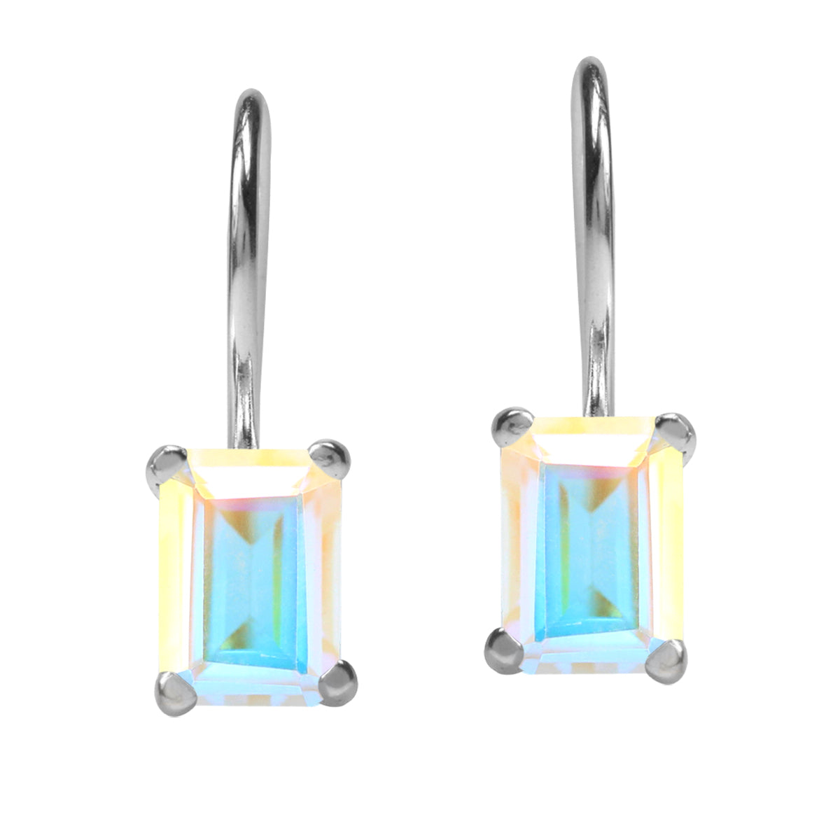 2.48 CTW 7X5mm Genuine Octagon Shape Mercury Mist Aurora Borealis (AB) Topaz White Gold Plated 925 Sterling Silver Hook Closure Gemstone Earrings - Silvershake-store