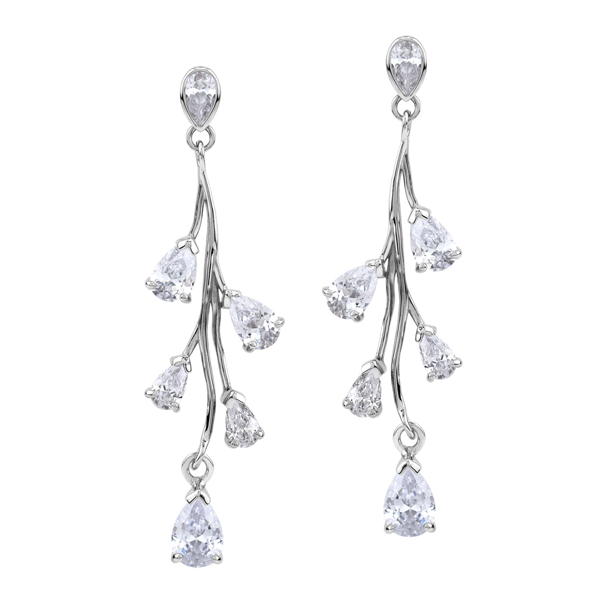 Pear Shape White Cubic Zirconia 925 Sterling Silver Leaf Inspired Dangle Post Earrings April Gemstone Birthstone Jewelry for Women - Silvershake-store