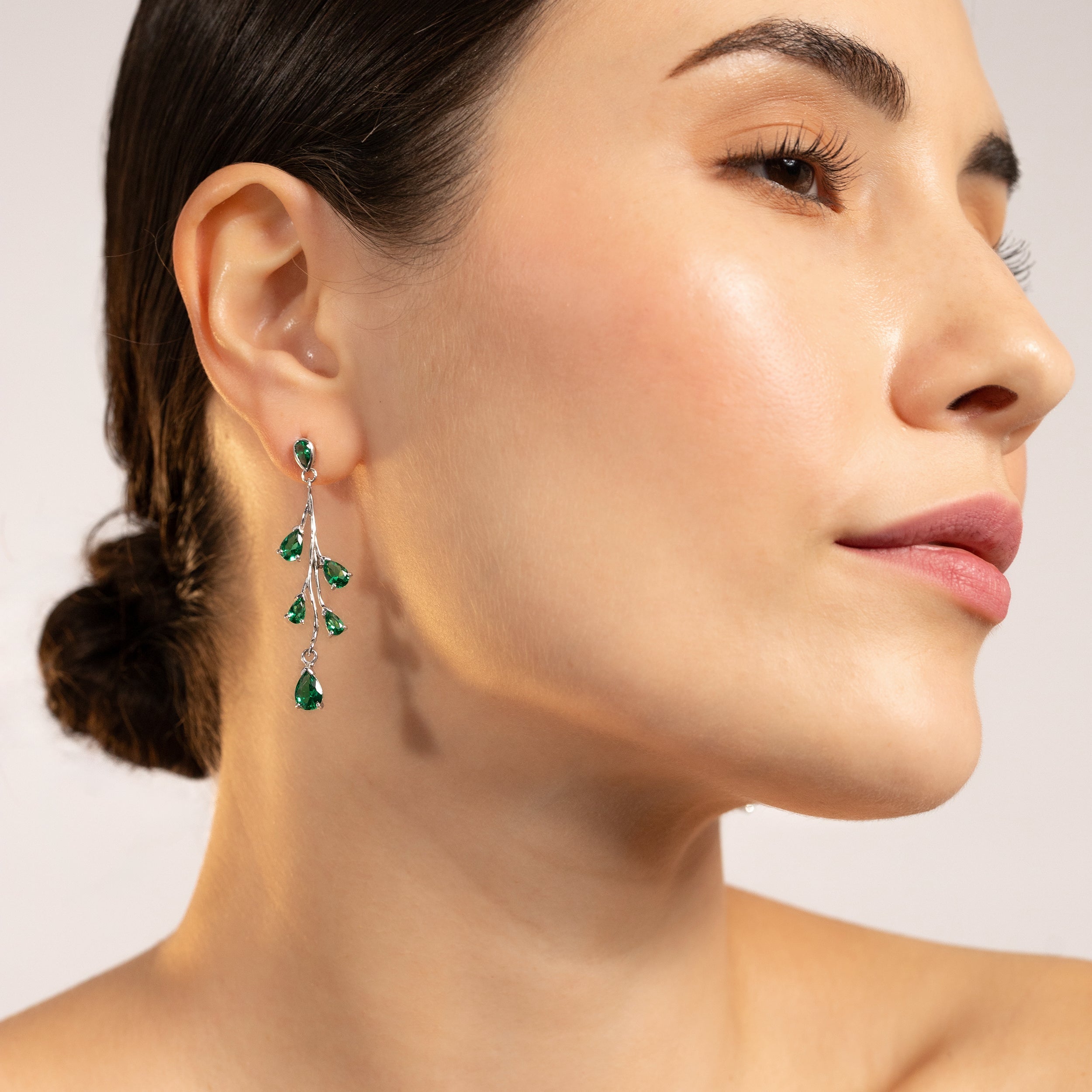 Pear Shape White Cubic Zirconia 925 Sterling Silver Leaf Inspired Dangle Post Earrings April Gemstone Birthstone Jewelry for Women - Silvershake-store