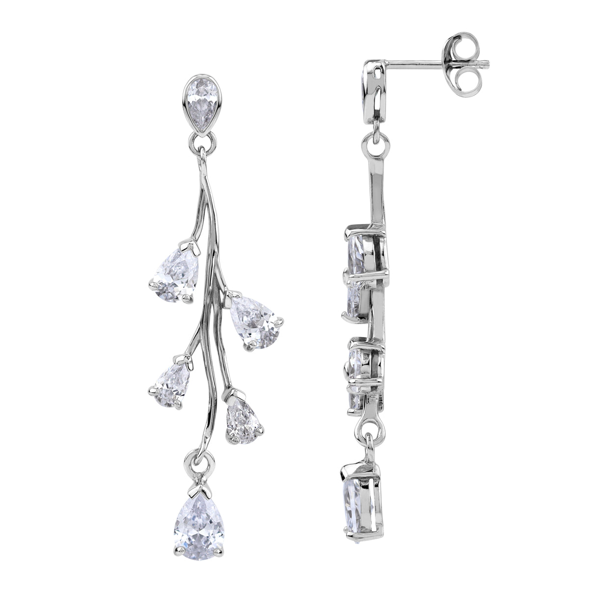 Pear Shape White Cubic Zirconia 925 Sterling Silver Leaf Inspired Dangle Post Earrings April Gemstone Birthstone Jewelry for Women - Silvershake-store
