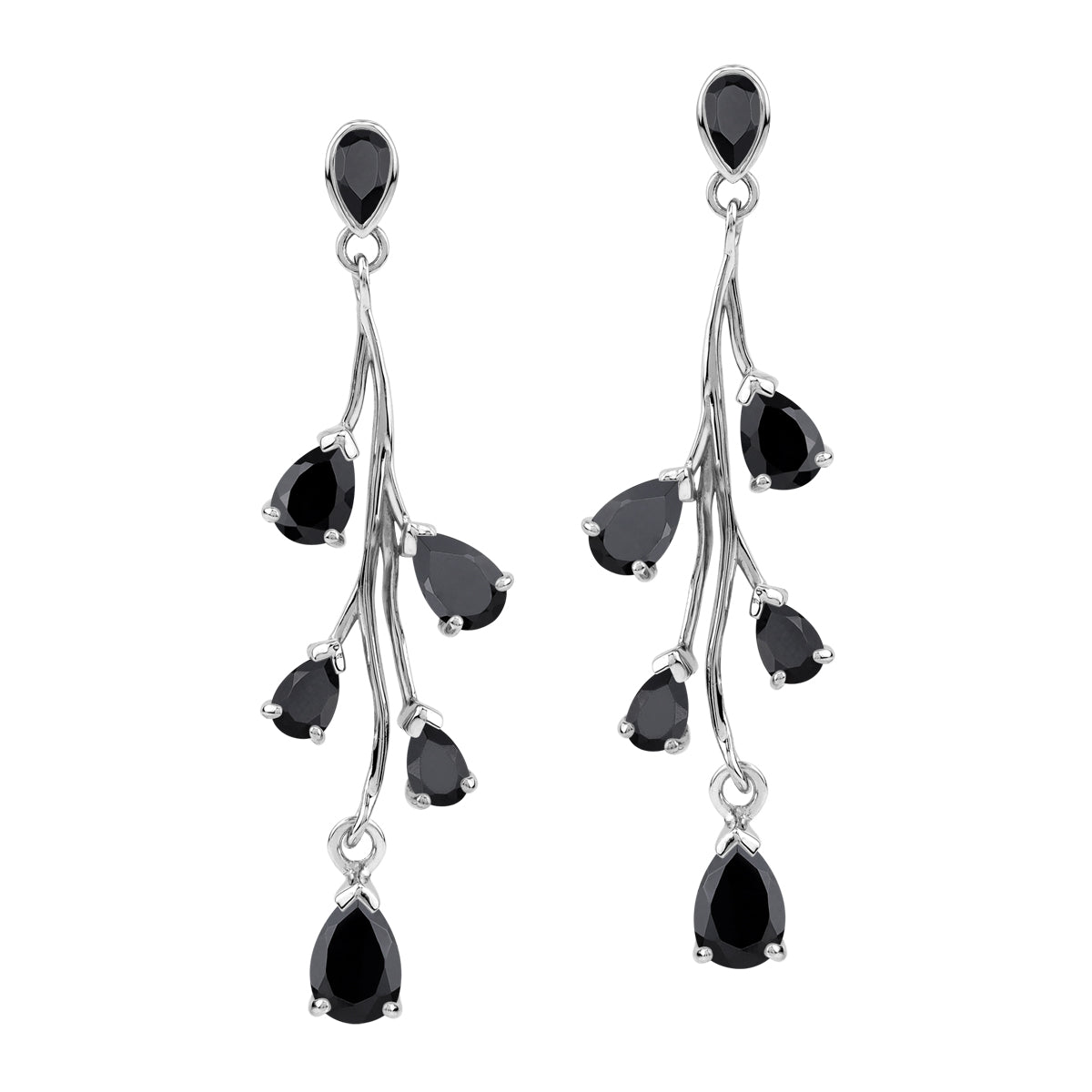 5.28 CTW Natural Pear Shape Black Onyx White Gold Plated 925 Sterling Silver Leaf Inspired Dangle Post Gemstone Earrings Jewelry for Women