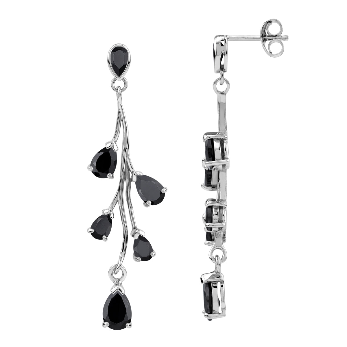 5.28 CTW Natural Pear Shape Black Onyx White Gold Plated 925 Sterling Silver Leaf Inspired Dangle Post Gemstone Earrings Jewelry for Women