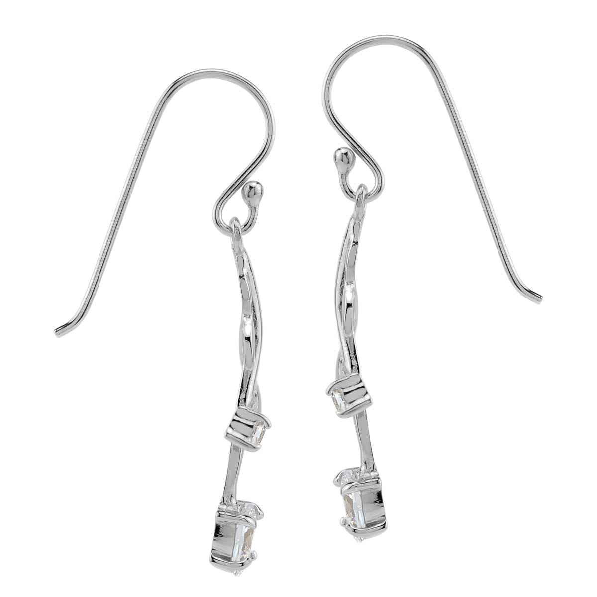 Cubic Zirconia White Gold Plated 925 Sterling Silver Vine Leaf Dangle Hook Earrings