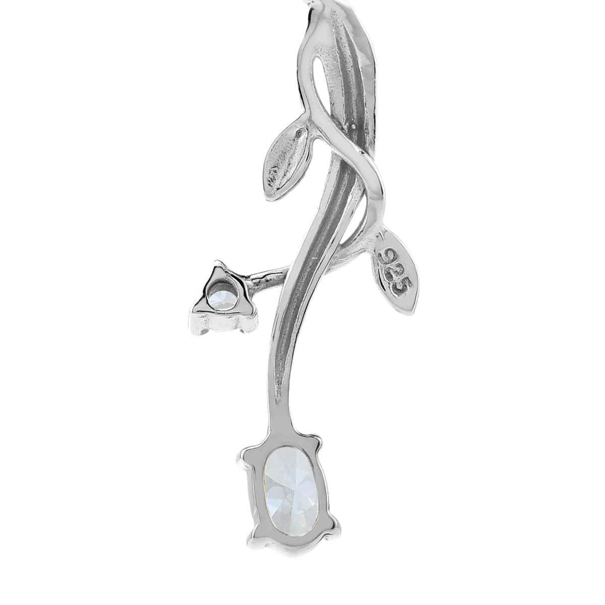 Cubic Zirconia White Gold Plated 925 Sterling Silver Vine Leaf Dangle Hook Earrings