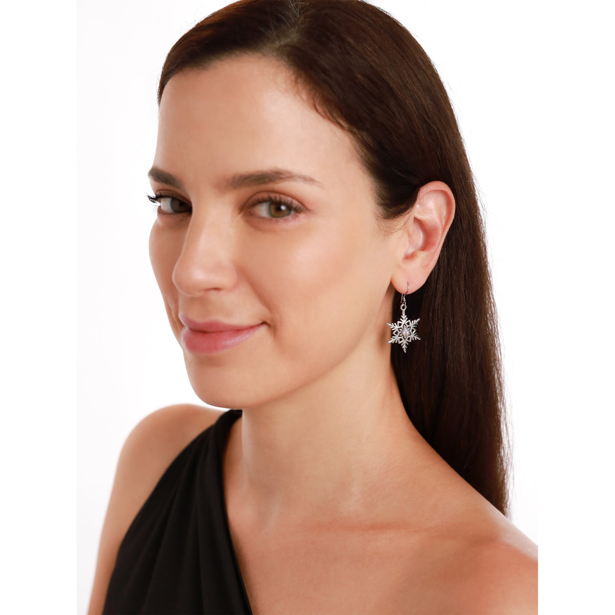 4MM Genuine Round Shape Mercury Mist Aurora Borealis (AB) Topaz White Gold Plated 925 Sterling Silver Snowflake Dangle Hook Gemstone Earrings silvershake