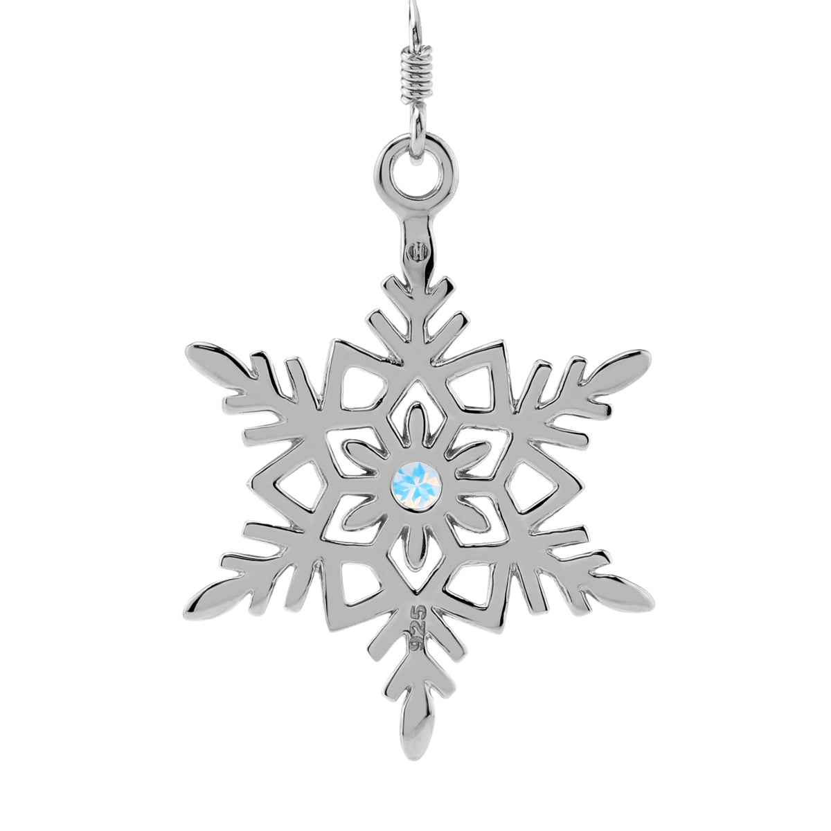 4MM Genuine Round Shape Mercury Mist Aurora Borealis (AB) Topaz White Gold Plated 925 Sterling Silver Snowflake Dangle Hook Gemstone Earrings