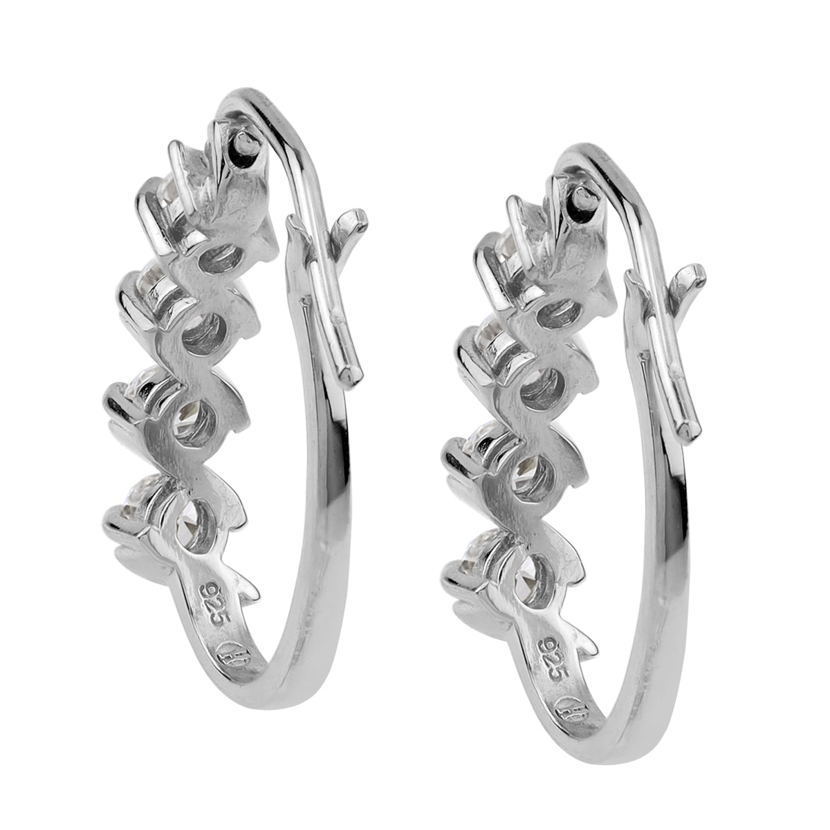 3MM Round Shape Cubic Zirconia White Gold Plated 925 Sterling Silver Journey Huggie Hoop Earrings