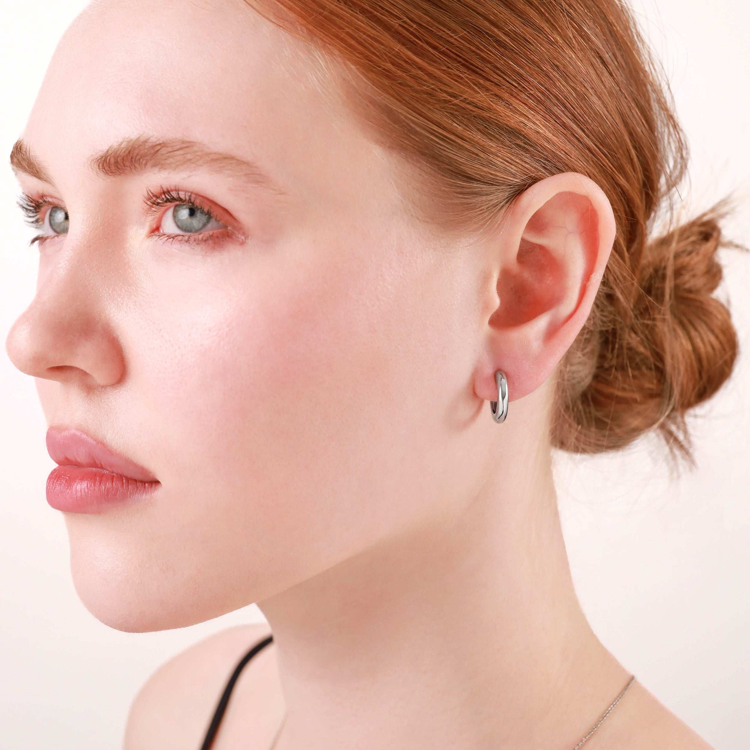 14X3mm White Gold Plated 925 Sterling Silver 0.55 Inch Huggie O Hoop Earrings