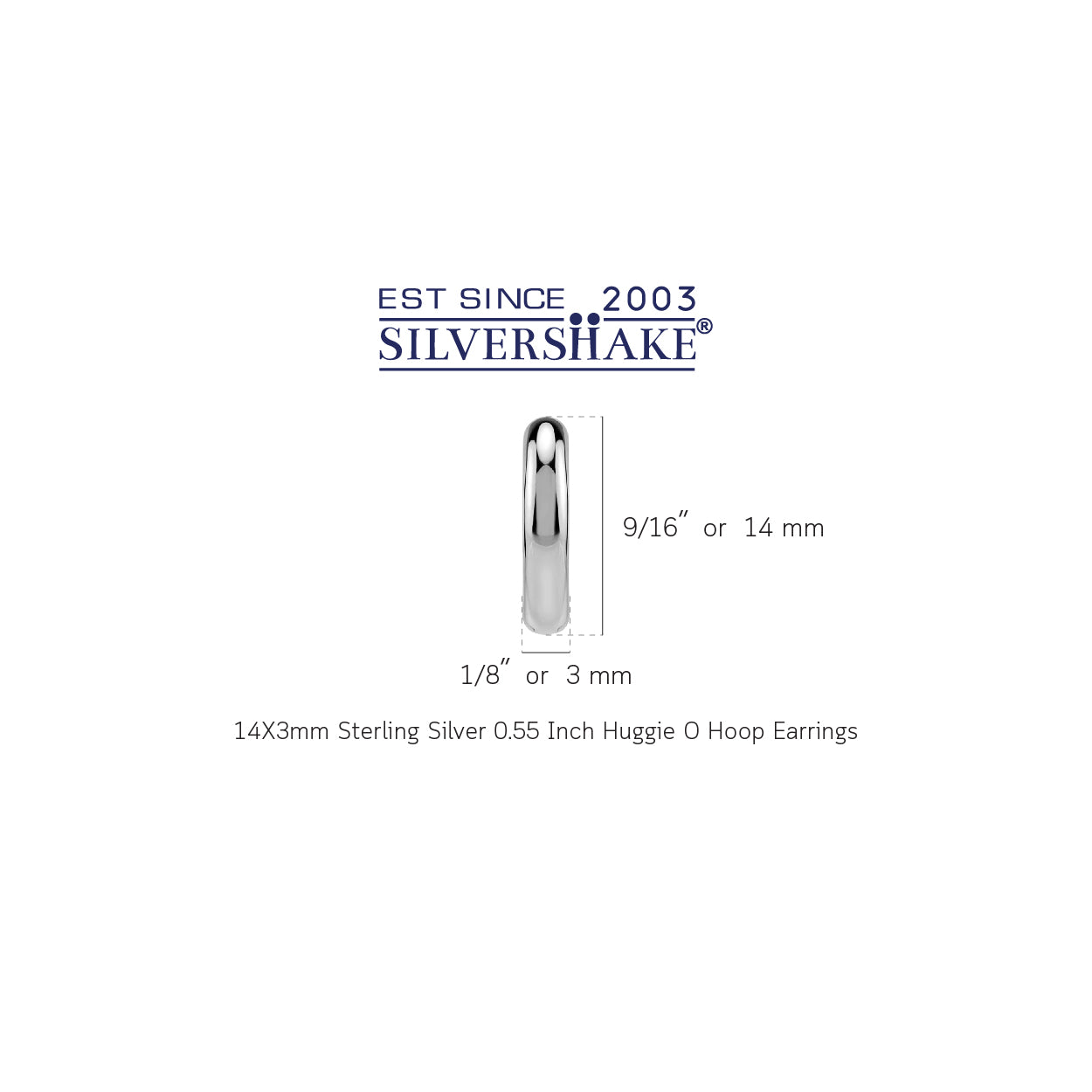 14X3mm White Gold Plated 925 Sterling Silver 0.55 Inch Huggie O Hoop Earrings