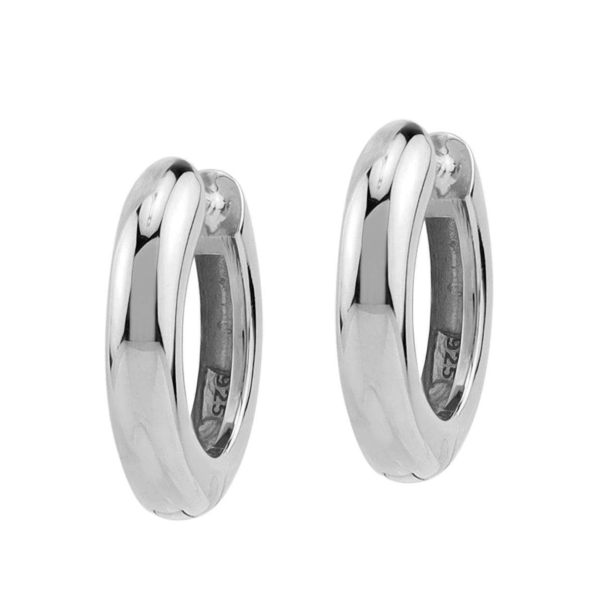 14X3mm White Gold Plated 925 Sterling Silver 0.55 Inch Huggie O Hoop Earrings