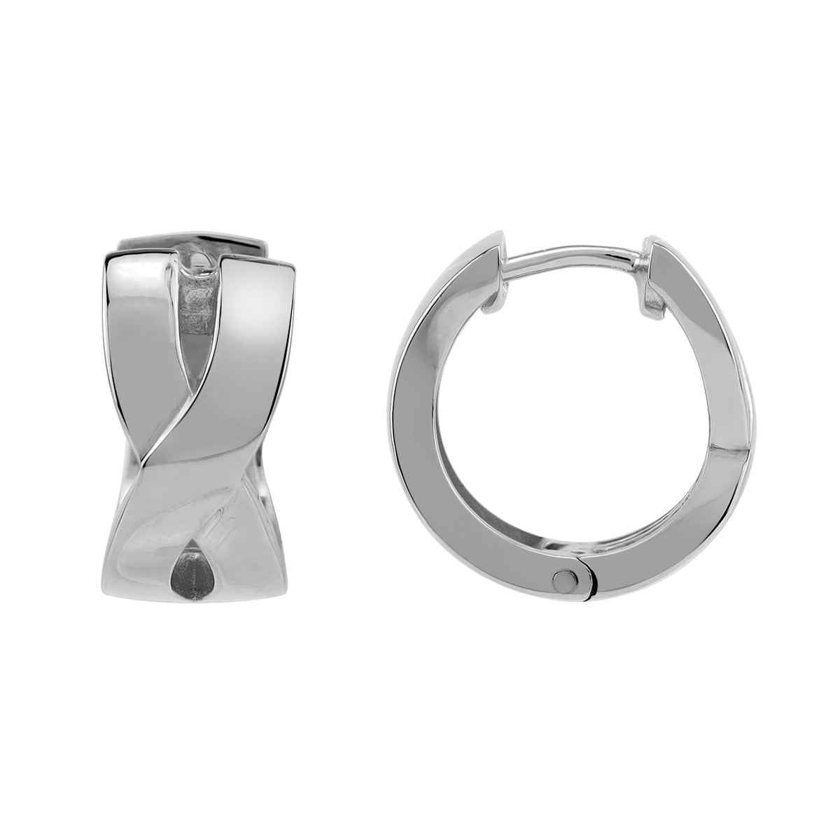 15X7mm White Gold Plated 925 Sterling Silver Criss Cross 0.59 Inch Huggie O Hoop Earrings