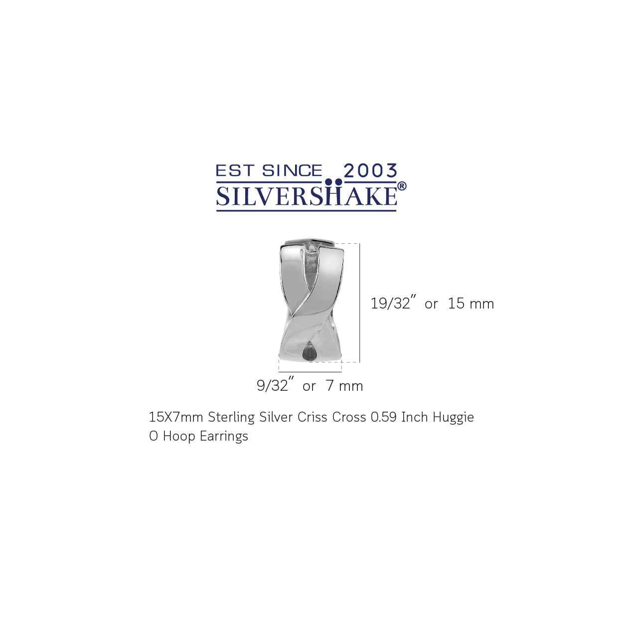 15X7mm White Gold Plated 925 Sterling Silver Criss Cross 0.59 Inch Huggie O Hoop Earrings