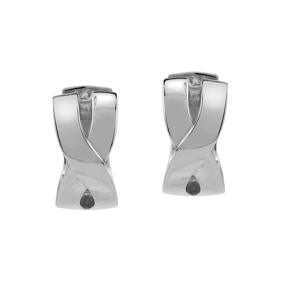 15X7mm White Gold Plated 925 Sterling Silver Criss Cross 0.59 Inch Huggie O Hoop Earrings