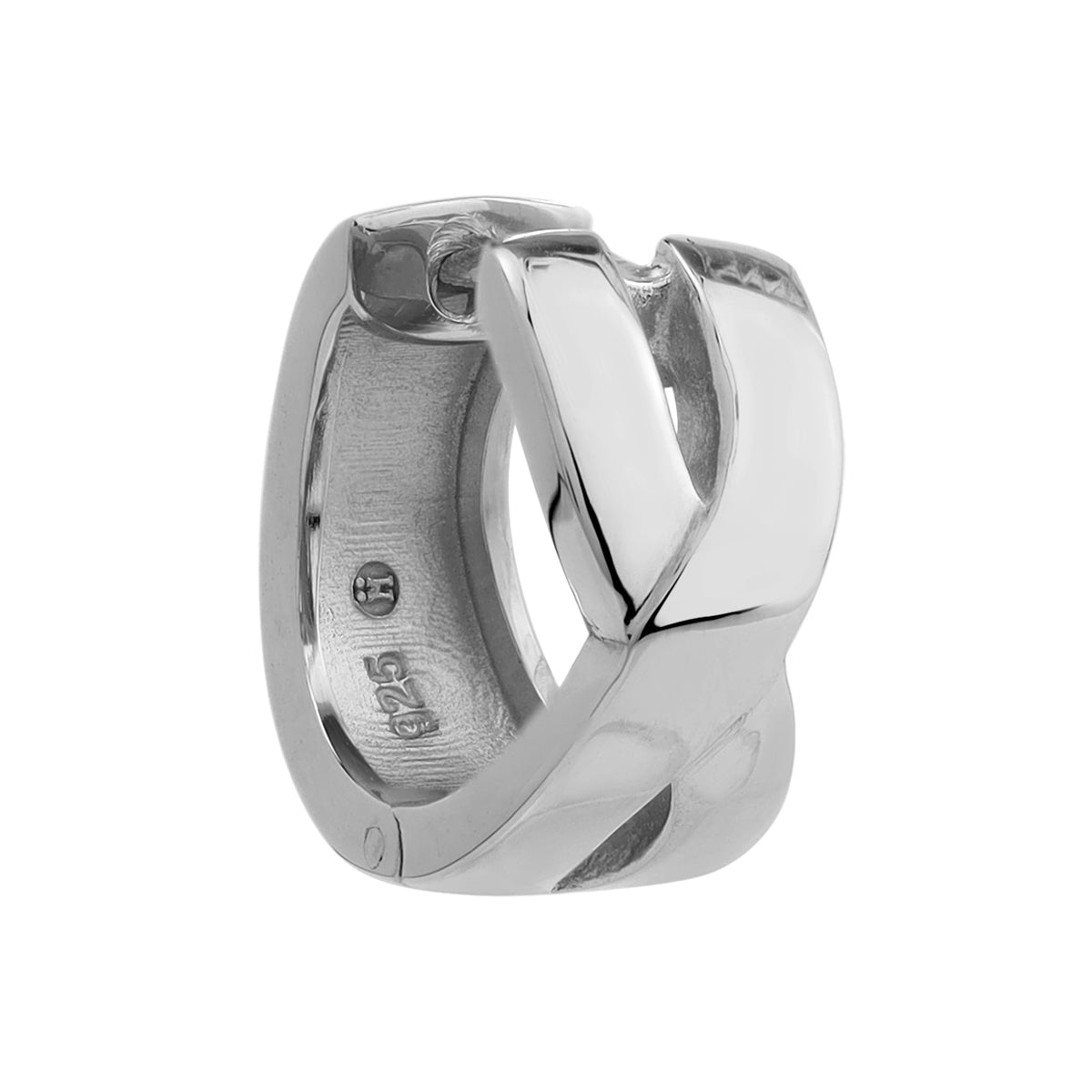 15X7mm White Gold Plated 925 Sterling Silver Criss Cross 0.59 Inch Huggie O Hoop Earrings