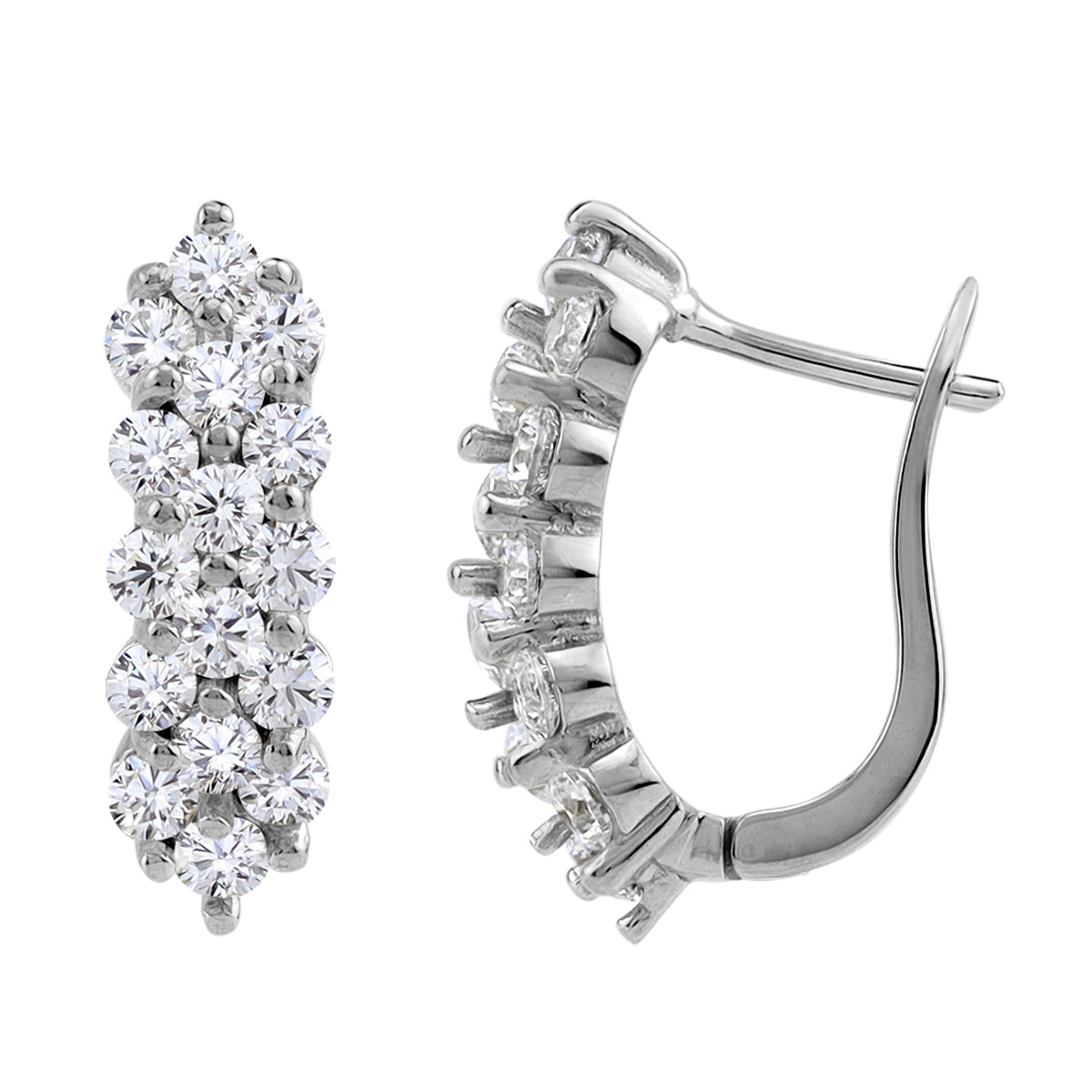 Round Shape Cubic Zirconia White Gold Plated 925 Sterling Silver Cluster English Huggie Hoop Earrings